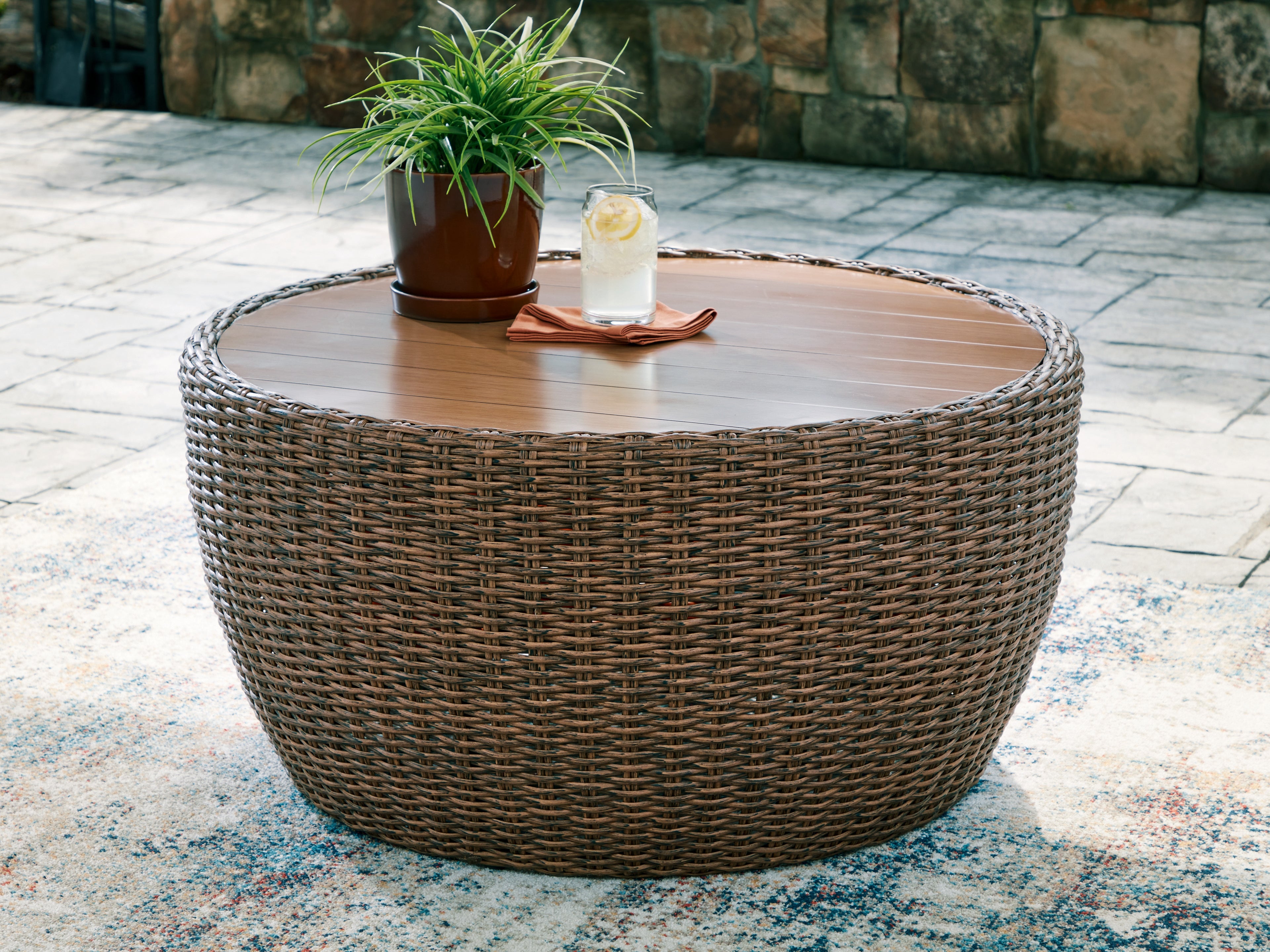 Family Deals Furniture - Ashley Furniture - Double Point Outdoor - Round Cocktail Table / Beige - PCP503-708