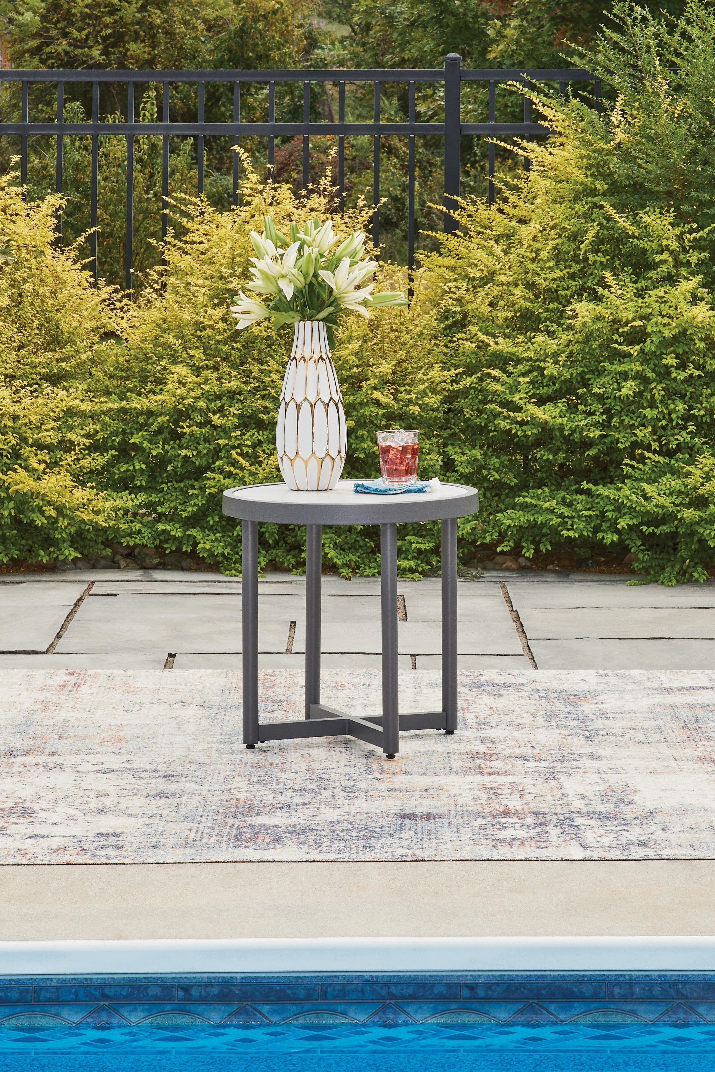 Family Deals Furniture - Ashley Furniture - Ocean Beach Outdoor - Round End Table / Gray - PCP510-706