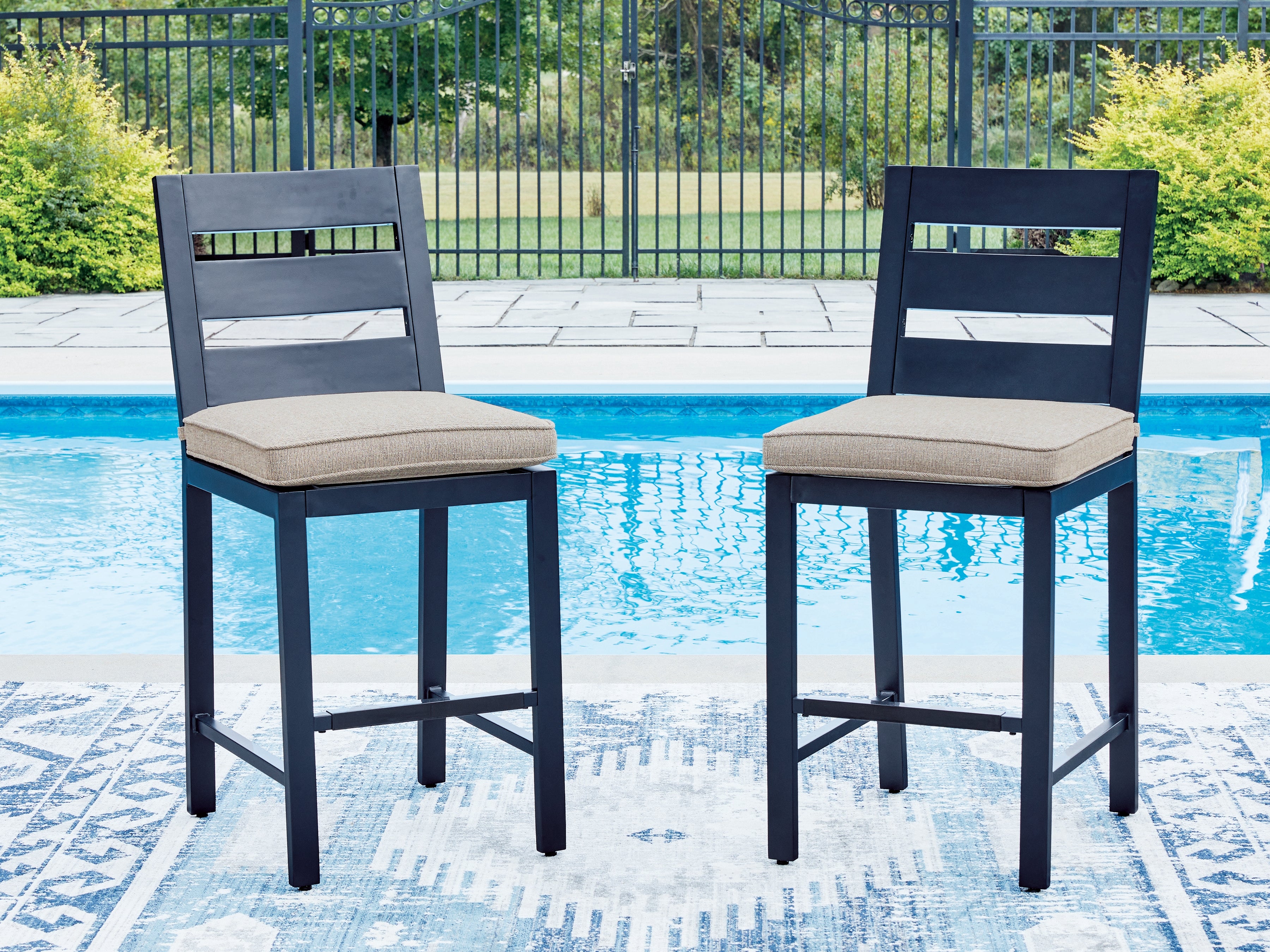 Family Deals Furniture - Ashley Furniture - East Beach Outdoor - Barstool (Set of 2) / Navy Blue - PCP587-124