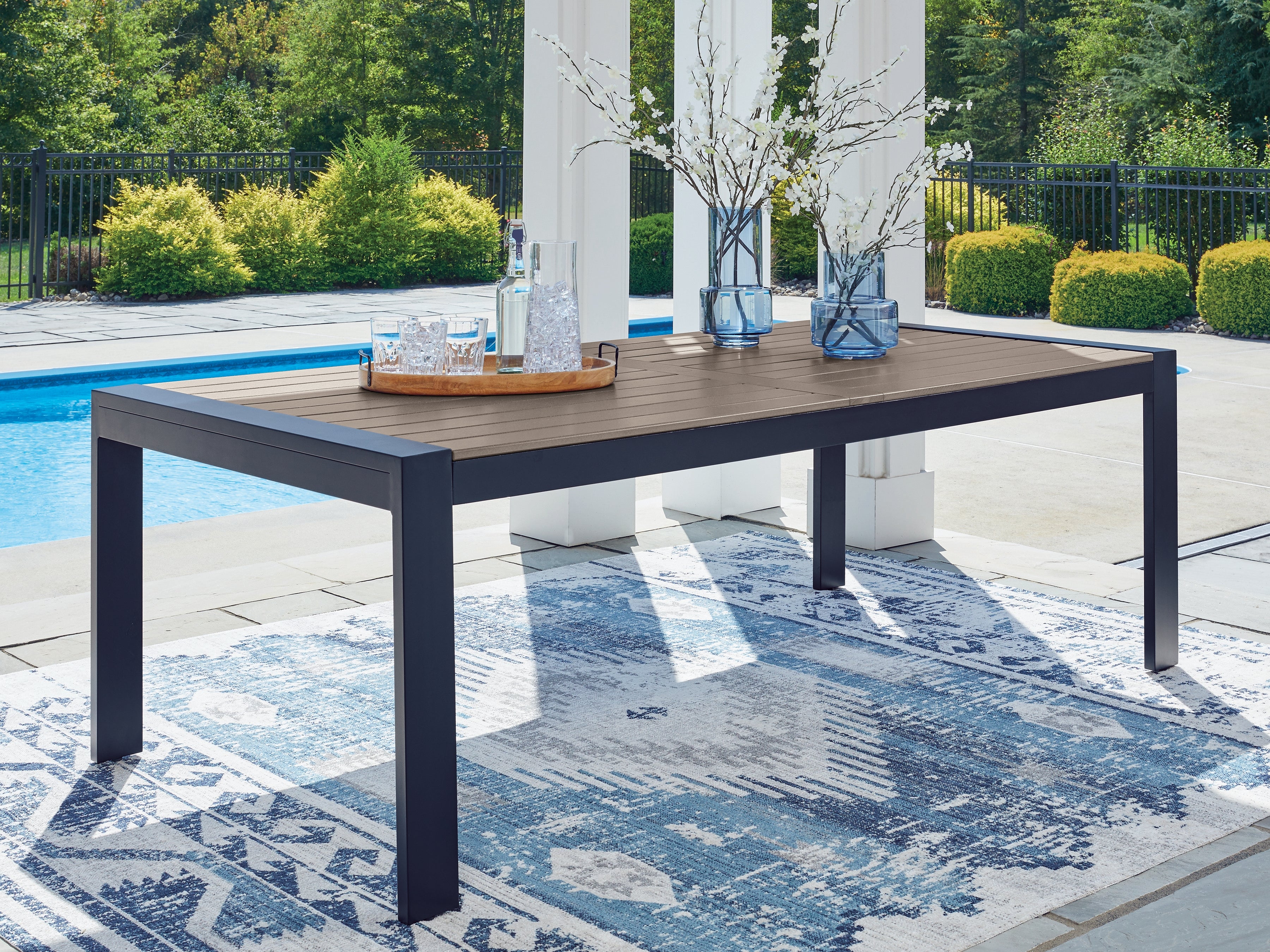 Family Deals Furniture - Ashley Furniture - East Beach Outdoor - RECT Dining Table w/UMB OPT / Navy Blue/Driftwood - PCP587-625