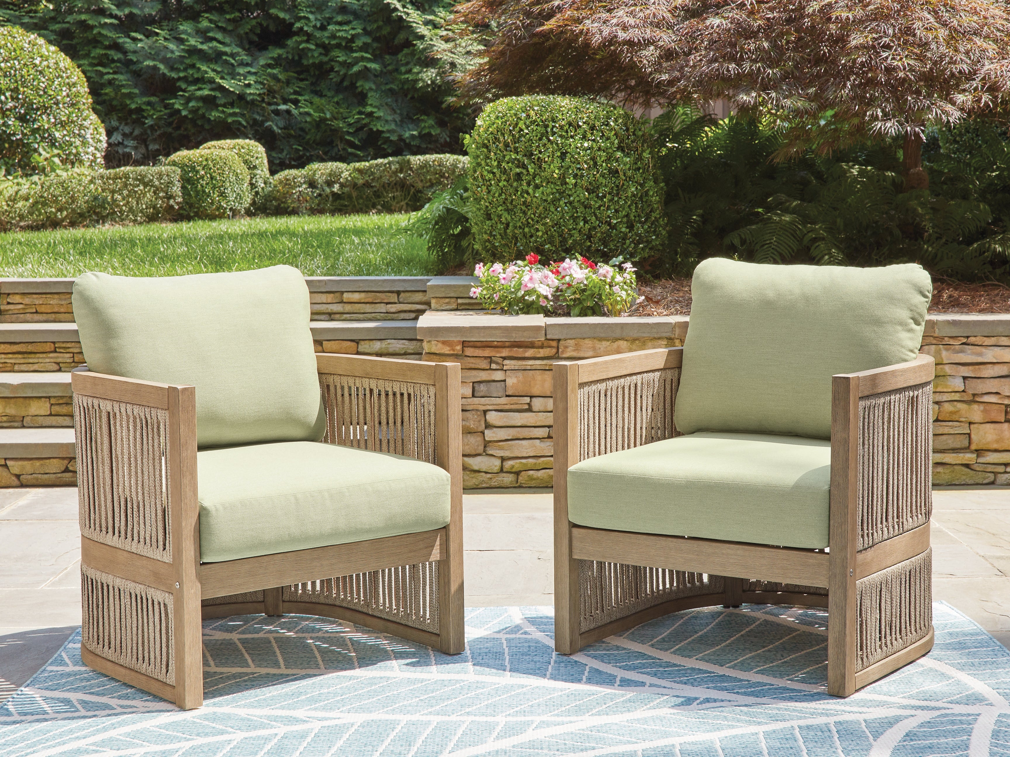 Family Deals Furniture - Ashley Furniture - Serena Shores Outdoor - Lounge Chair w/Cushion (Set of 2) / Beige/Green - PCP604-820