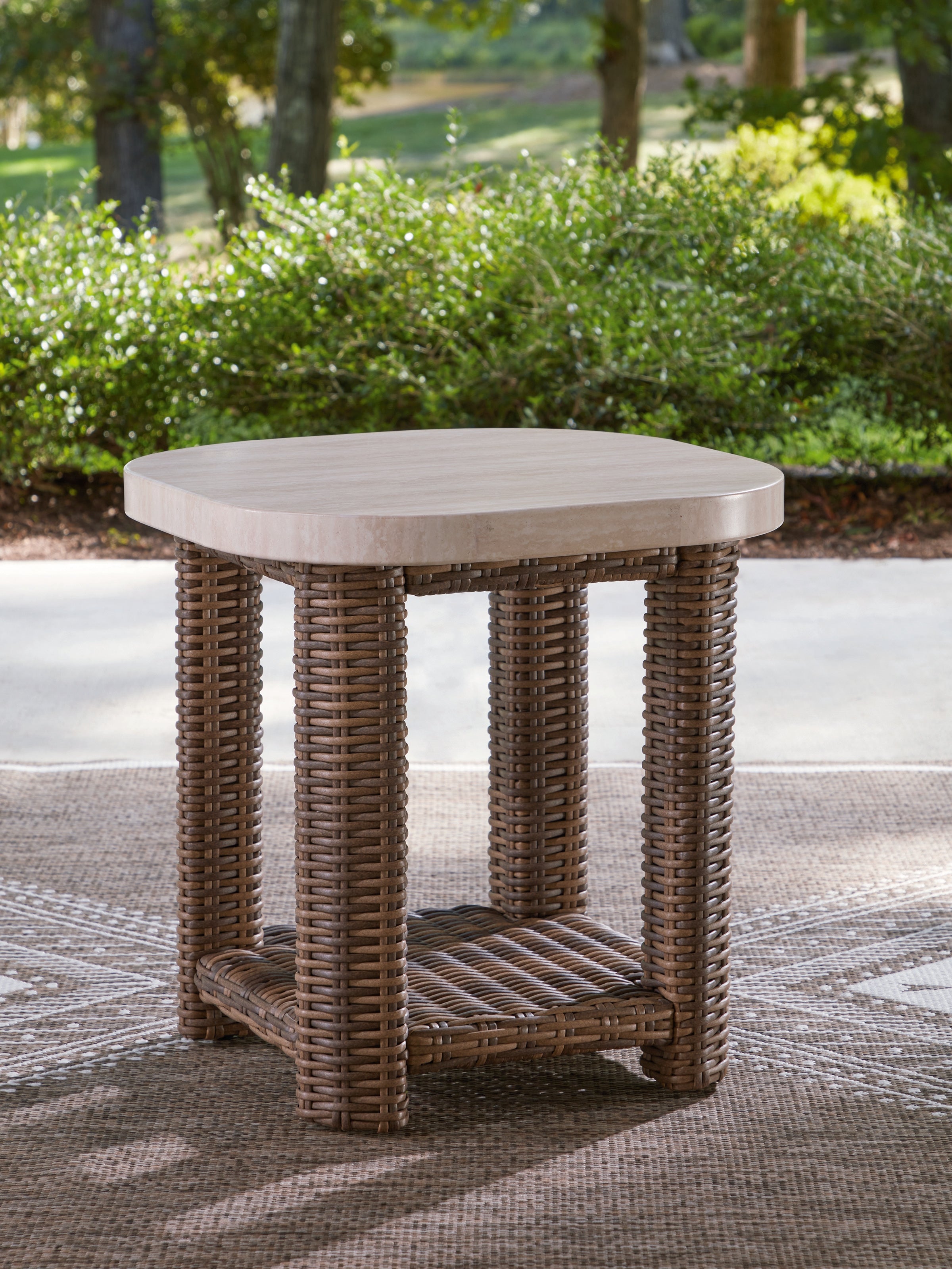 Family Deals Furniture - Ashley Furniture - Dolan Creek Outdoor - Square End Table / Beige/Brown - PCP610-702