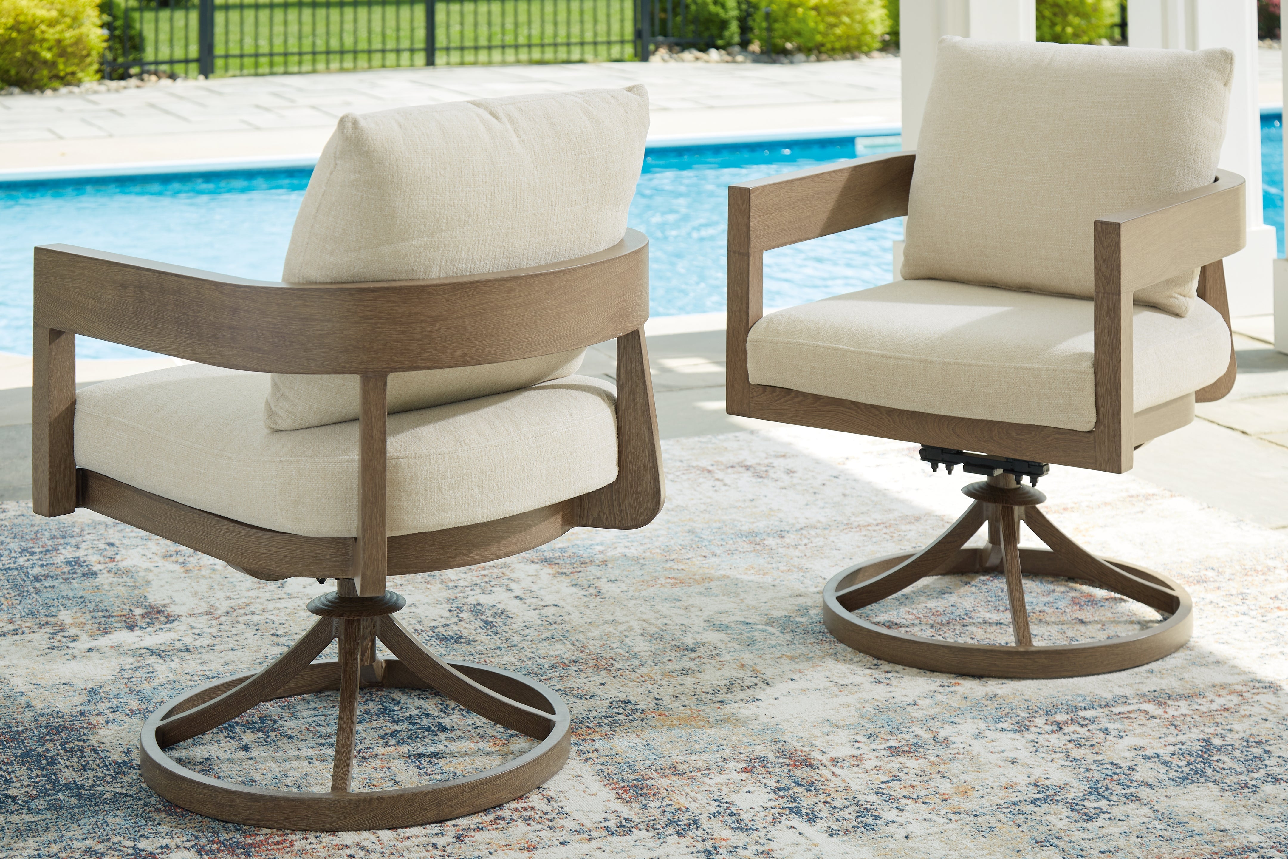 Family Deals Furniture - Ashley Furniture - Serene Bay Outdoor - Swivel Chair w/Cushion (Set of 2) / Dark Brown/White - P671-602A