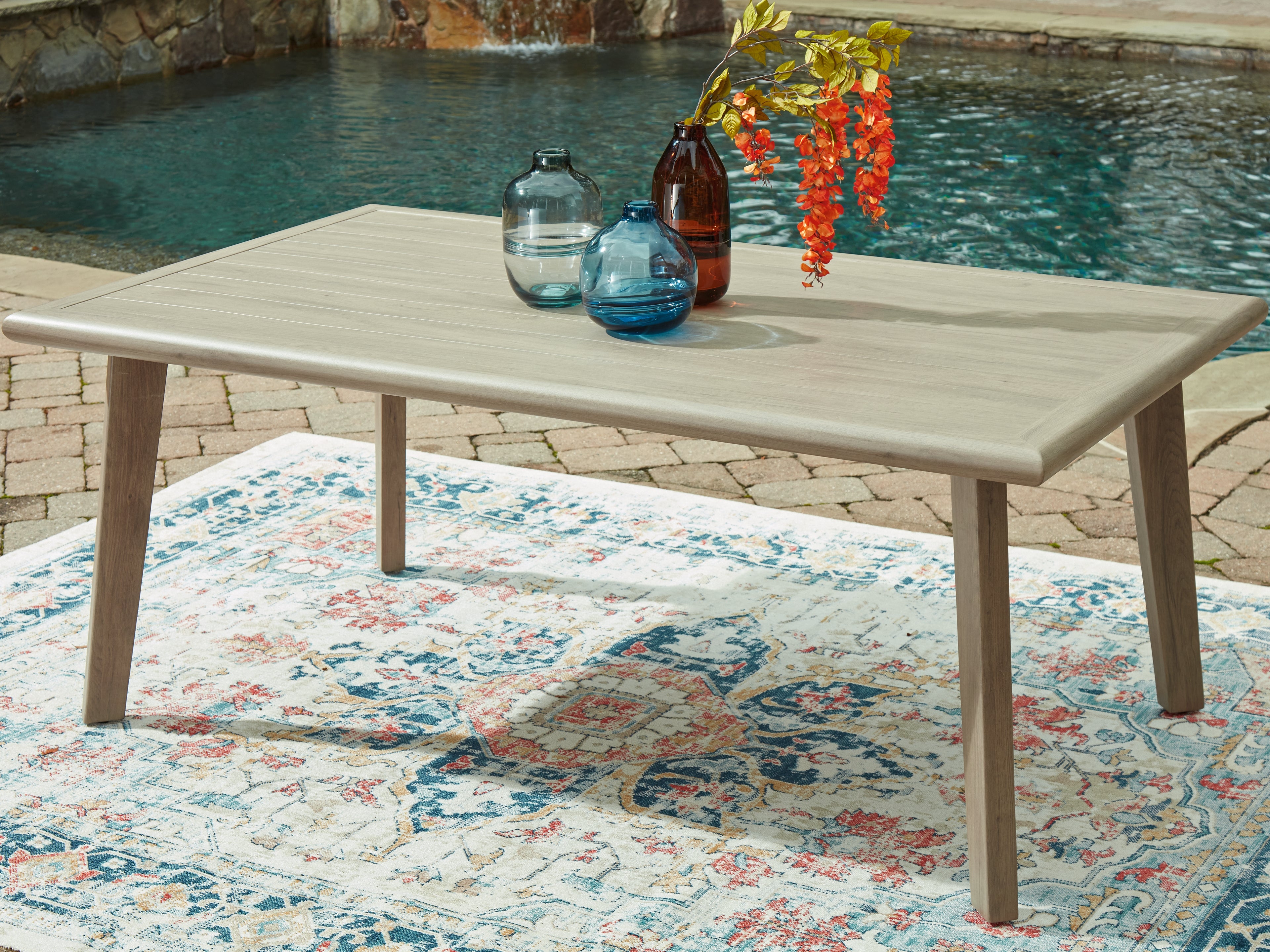 Family Deals Furniture - Ashley Furniture - Cliff Trails Outdoor - RECT Dining Table w/UMB OPT / Beige - PCP690-625
