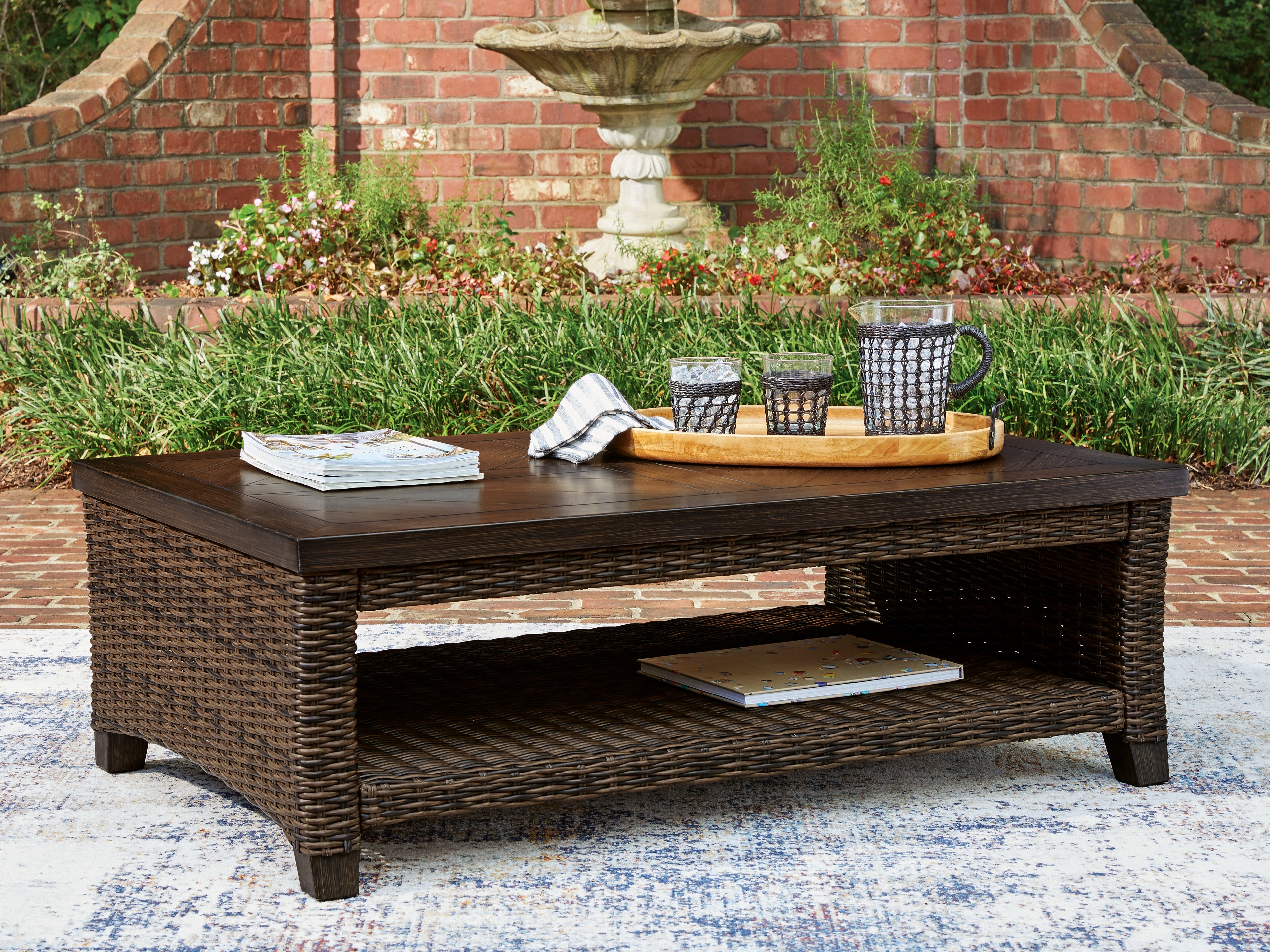 Family Deals Furniture - Ashley Furniture - Monterey Point Outdoor - Rectangular Cocktail Table / Dark Brown - PCP760-701