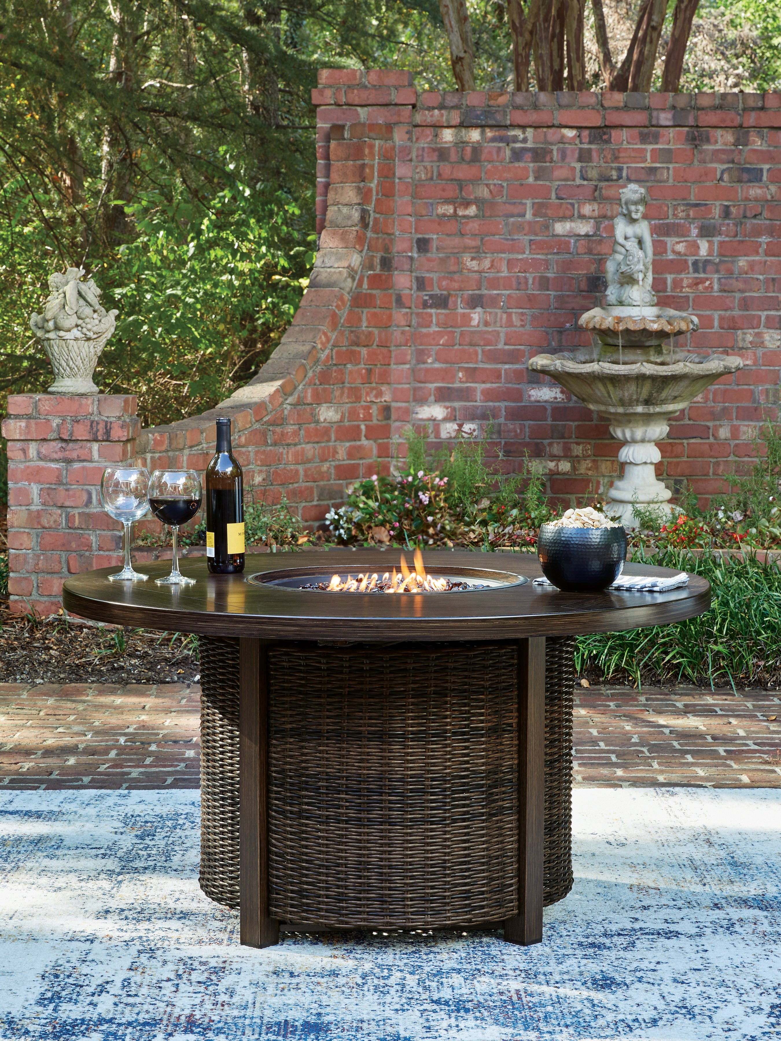 Family Deals Furniture - Ashley Furniture - Monterey Point Outdoor - Round Fire Pit Table / Dark Brown - PCP760-776