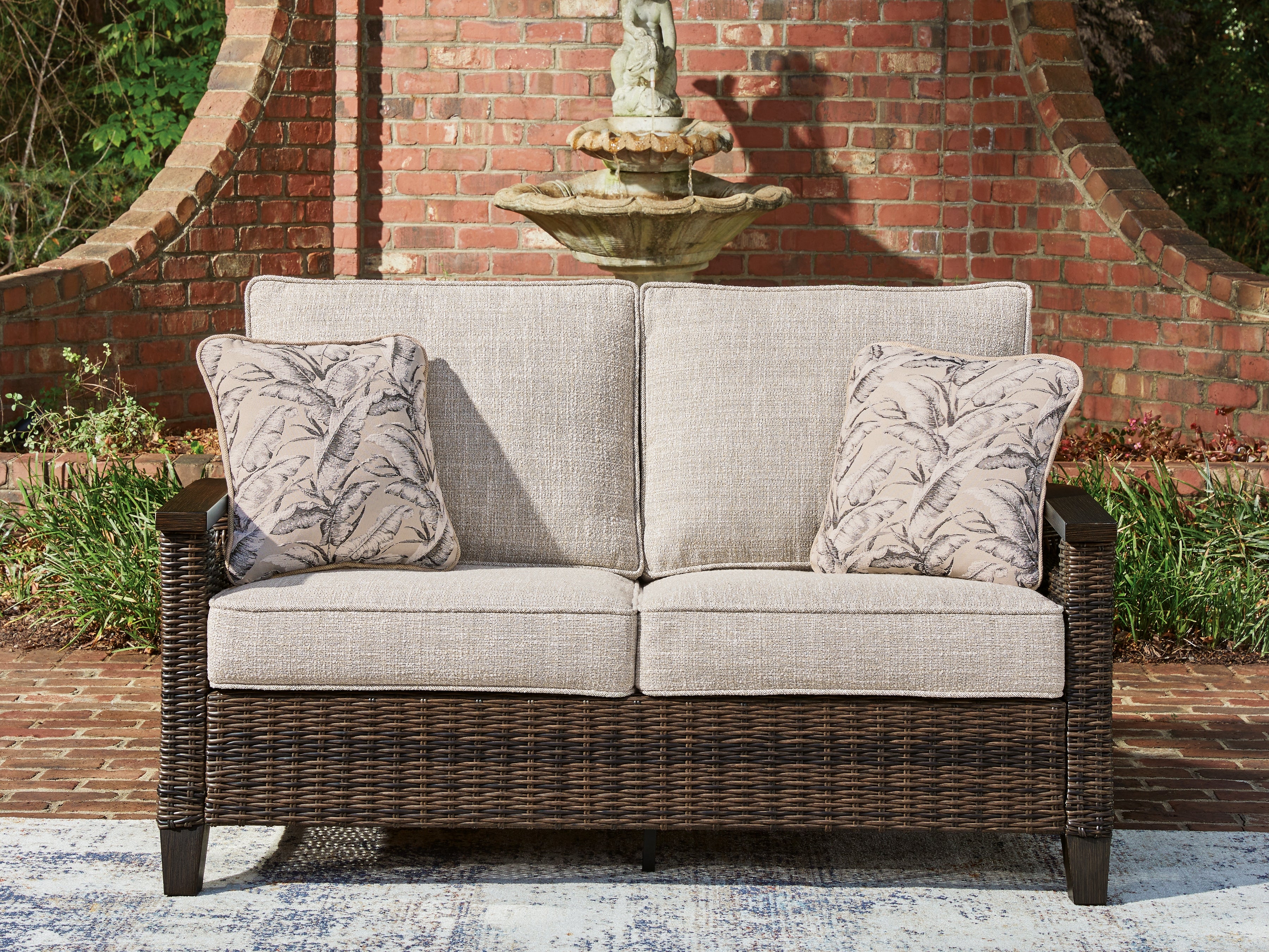 Family Deals Furniture - Ashley Furniture - Monterey Point Outdoor - Loveseat w/Cushion / Dark Brown - PCP760-835