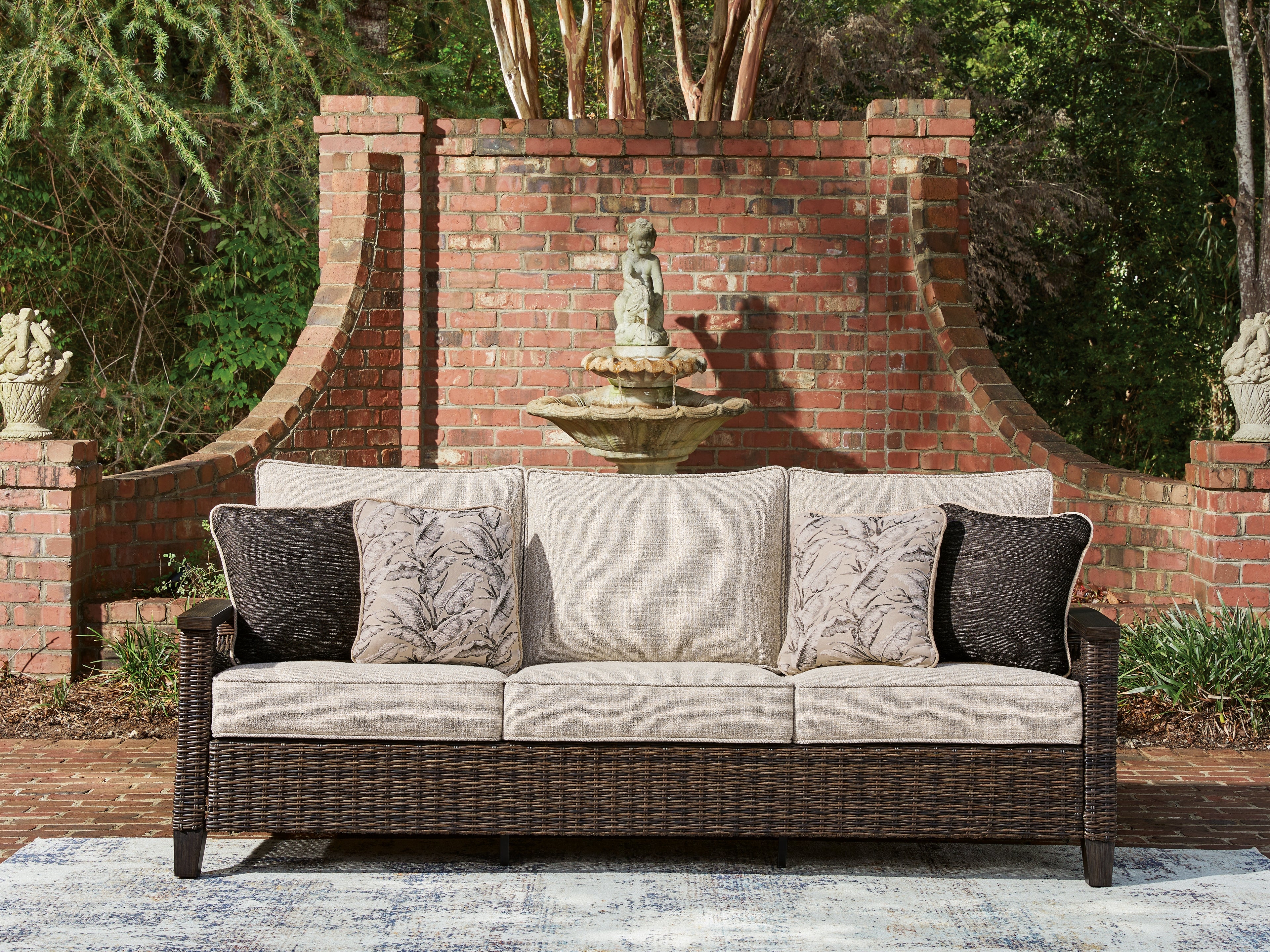 Family Deals Furniture - Ashley Furniture - Monterey Point Outdoor - Sofa with Cushion / Dark Brown - PCP760-838