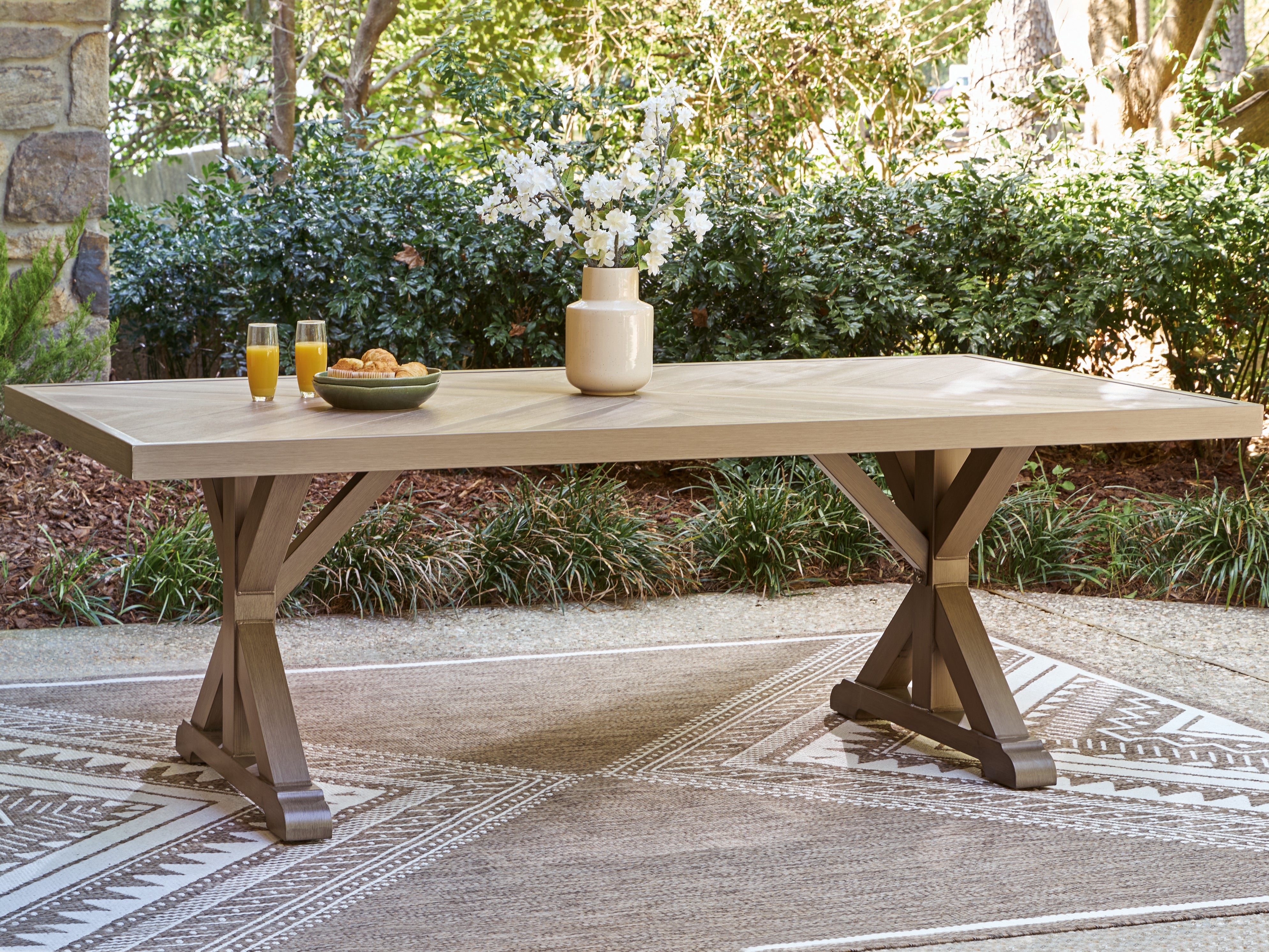 Family Deals Furniture - Ashley Furniture - Laguna Heights Outdoor - RECT Dining Table w/UMB OPT / Beige - PCP790-625