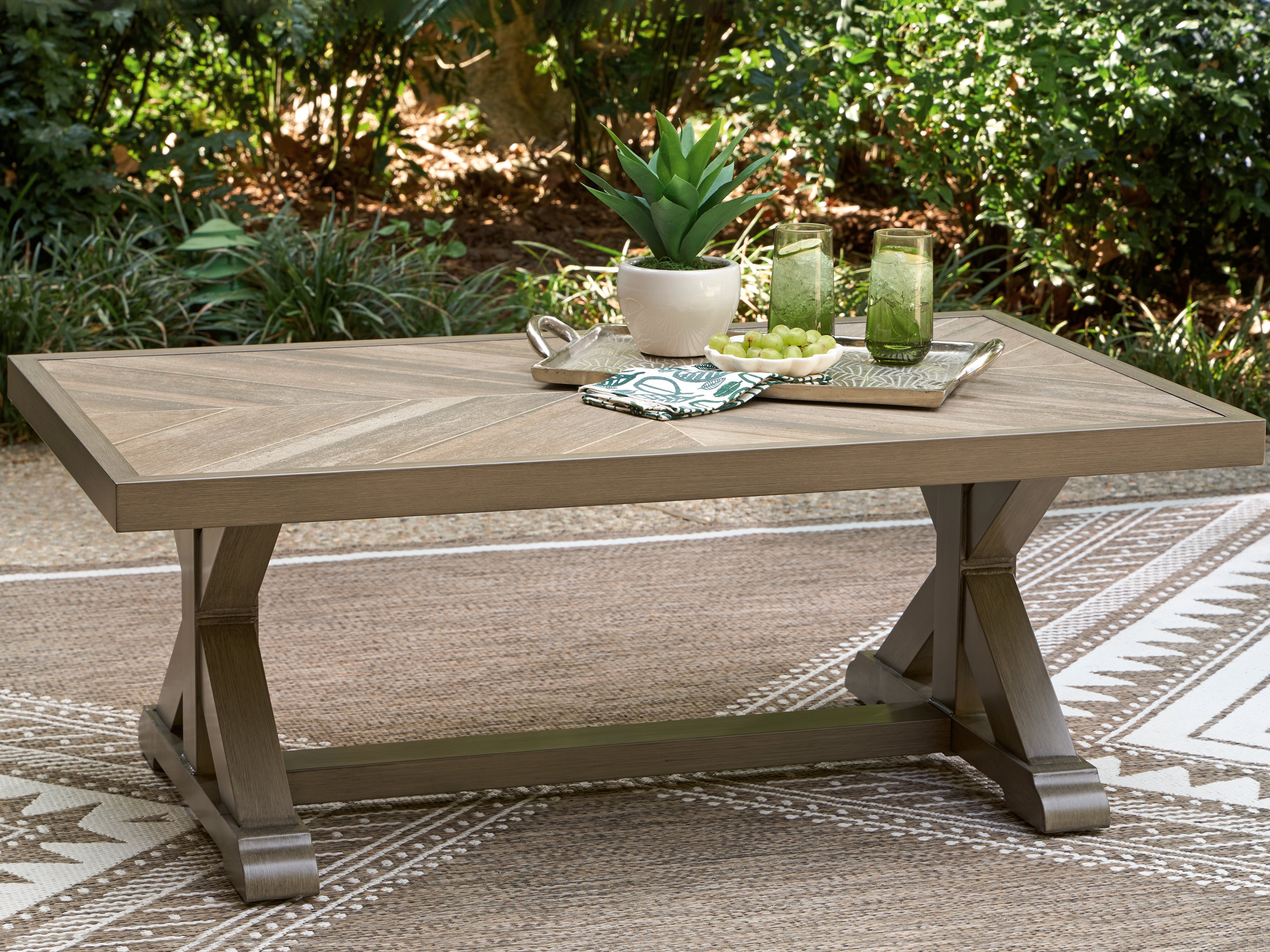 Family Deals Furniture - Ashley Furniture - Laguna Heights Outdoor - Rectangular Cocktail Table / Beige - PCP790-701