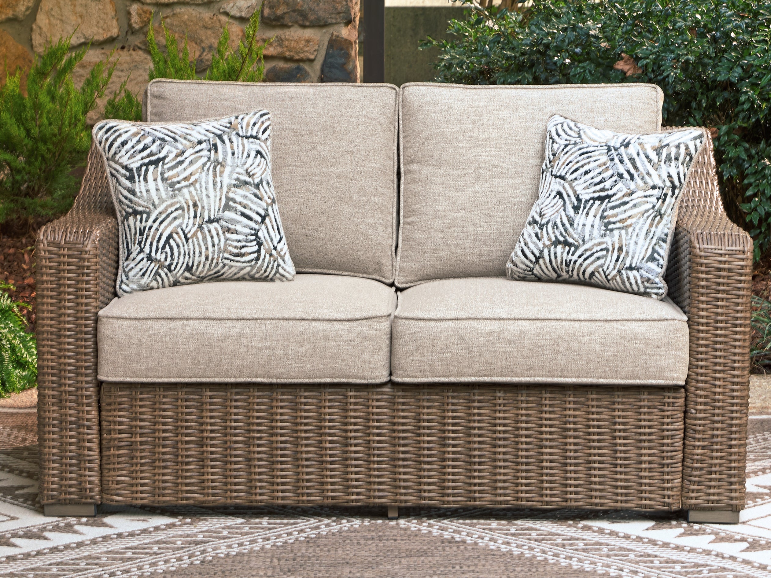 Family Deals Furniture - Ashley Furniture - Laguna Heights Outdoor - Loveseat w/Cushion / Beige - PCP790-835