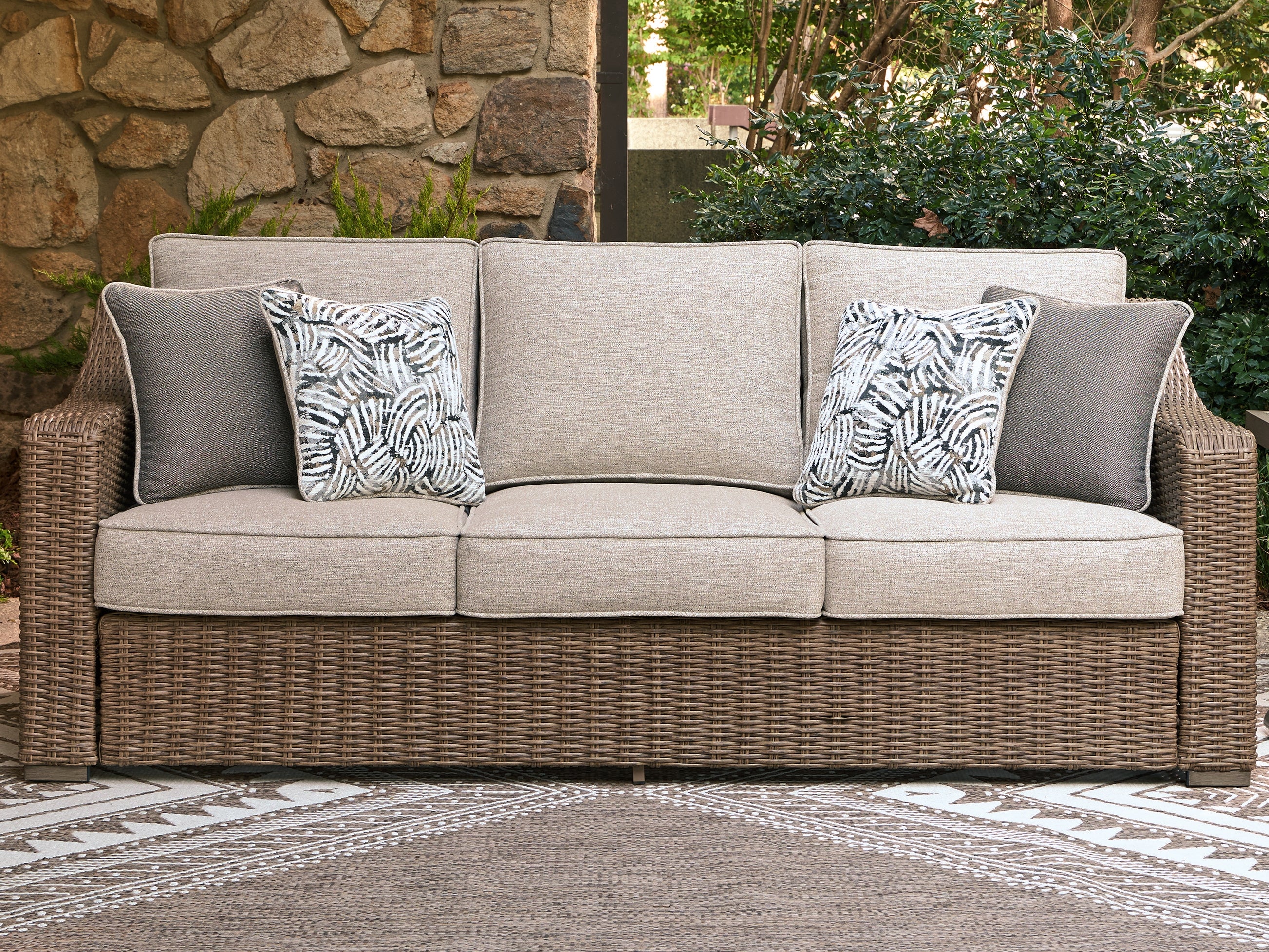 Family Deals Furniture - Ashley Furniture - Laguna Heights Outdoor - Sofa with Cushion / Beige - PCP790-838