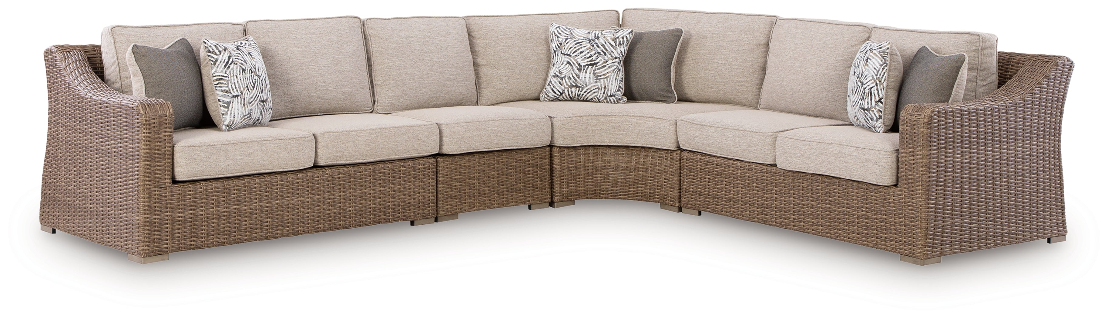 Family Deals Furniture - Ashley Furniture - Laguna Heights Outdoor - 4-Piece Outdoor Sectional / Beige - PCP790P2