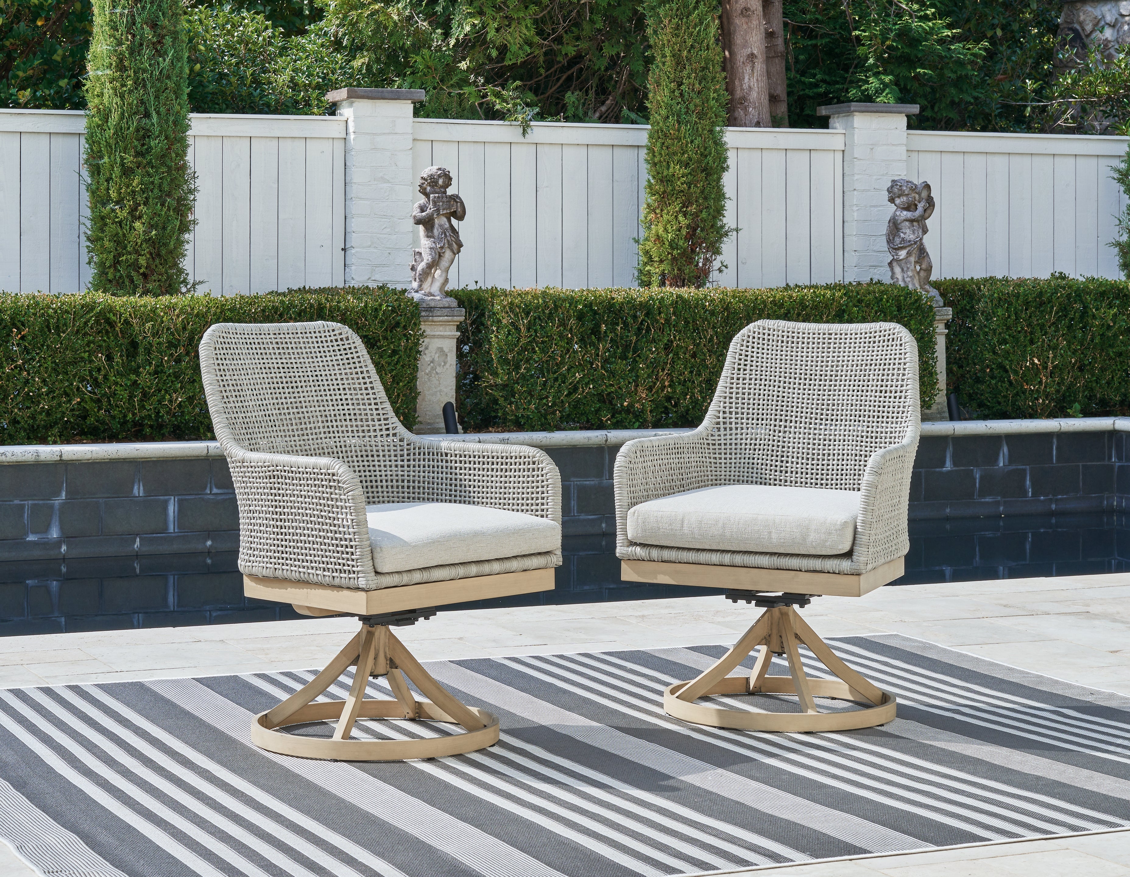 Family Deals Furniture - Ashley Furniture - Seton Creek Outdoor - Swivel Chair w/Cushion (Set of 2) / Gray - P798-602A