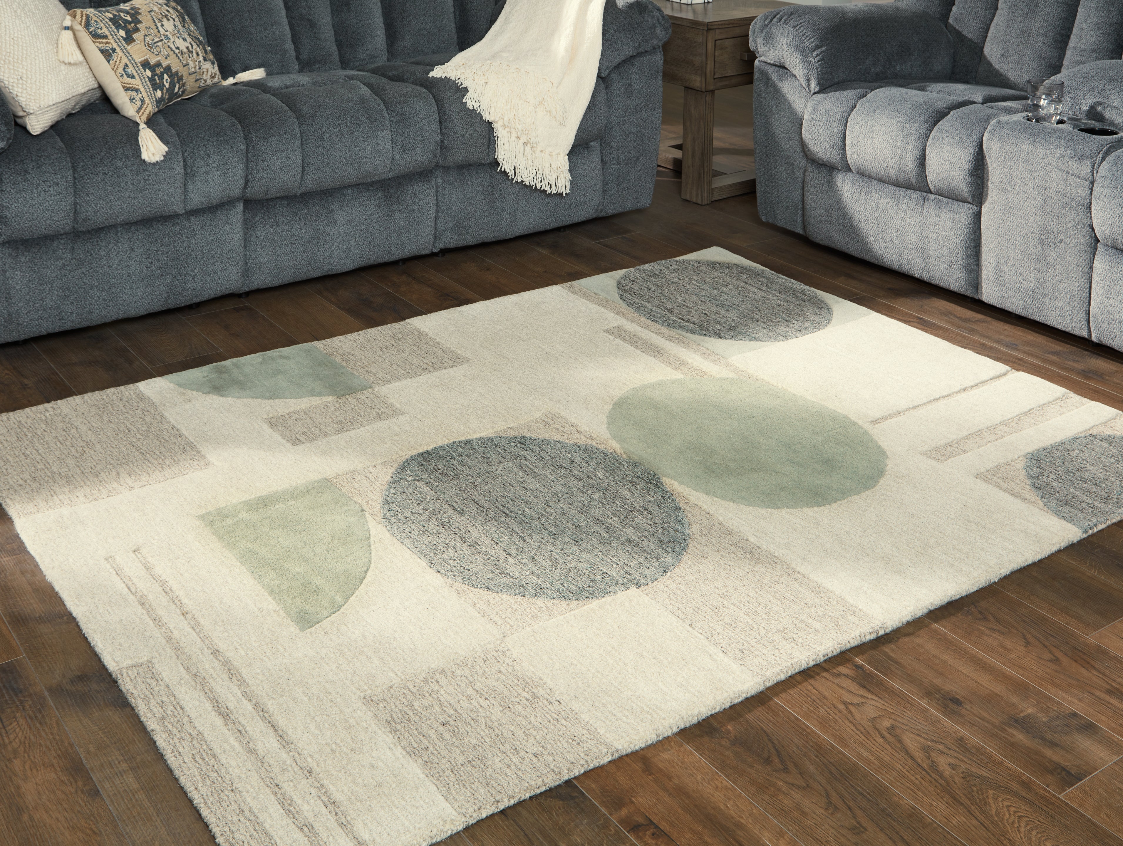Family Deals Furniture - Ashley Furniture - Dallane Rug - 5' x 7' Rug / Linen/Blue/Green - R406352