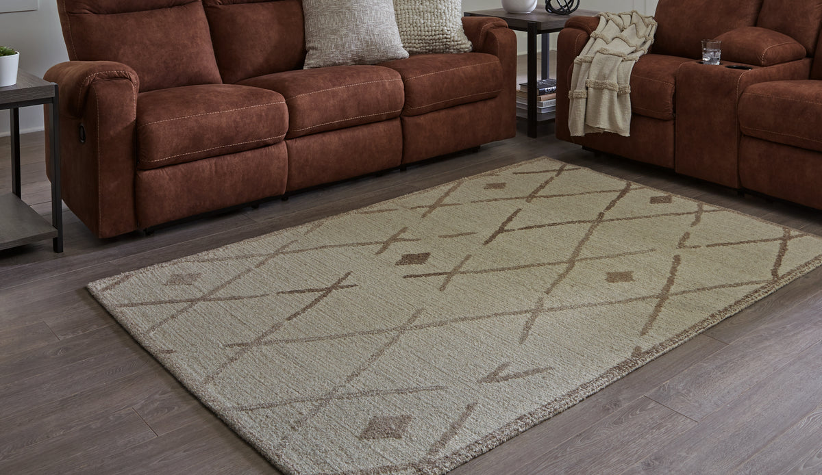 Family Deals Furniture - Ashley Furniture - Guyford Rug - 5' x 7' Rug / Beige/Brown - R406872