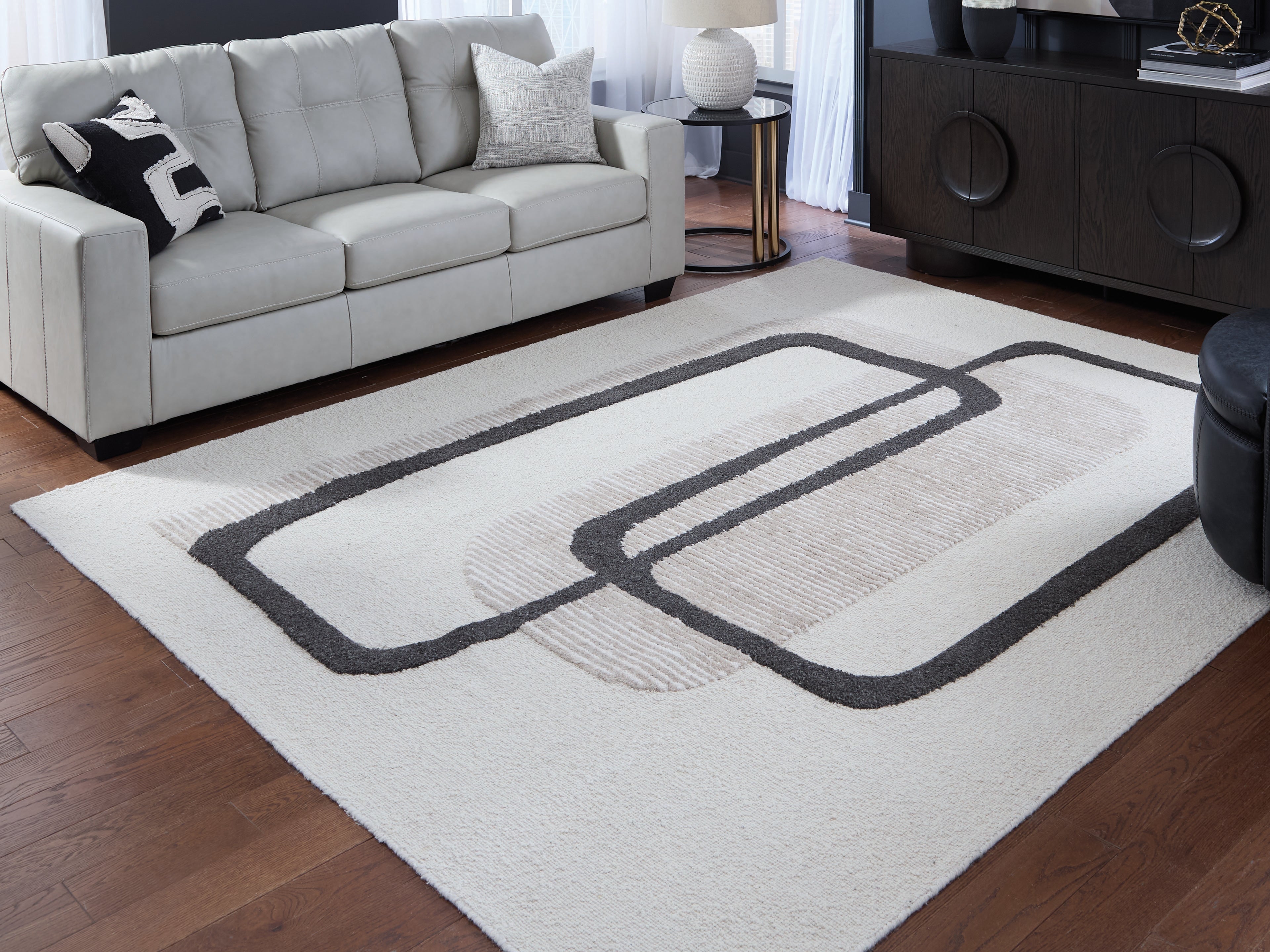 Family Deals Furniture - Ashley Furniture - Davismour Rug - 7'8" x 10' Area Rug / Ivory/Taupe/Charcoal - R407561