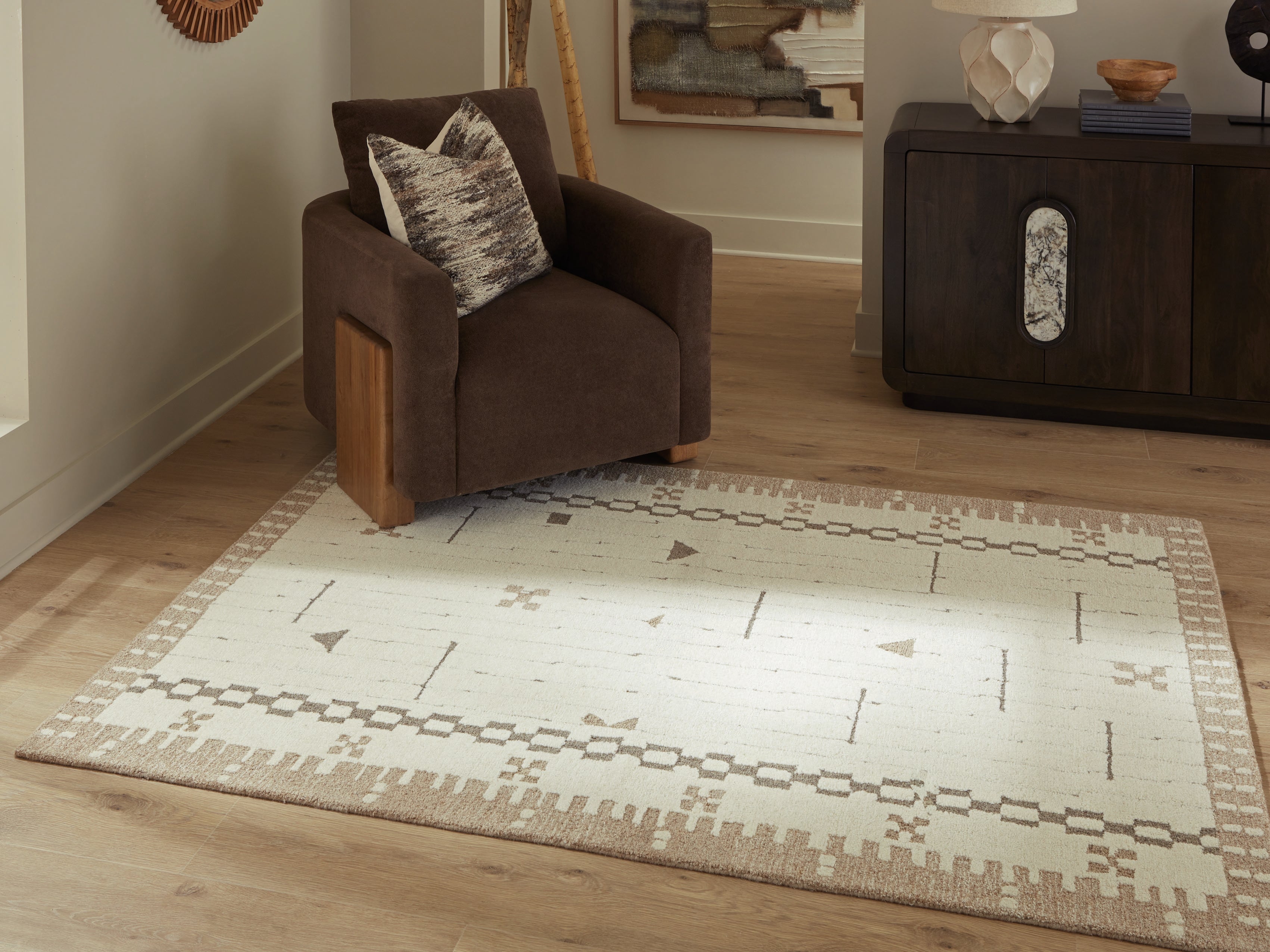 Family Deals Furniture - Ashley Furniture - Dot Rug - 5' x 7' Area Rug / Cream/Brown/Taupe - R407652