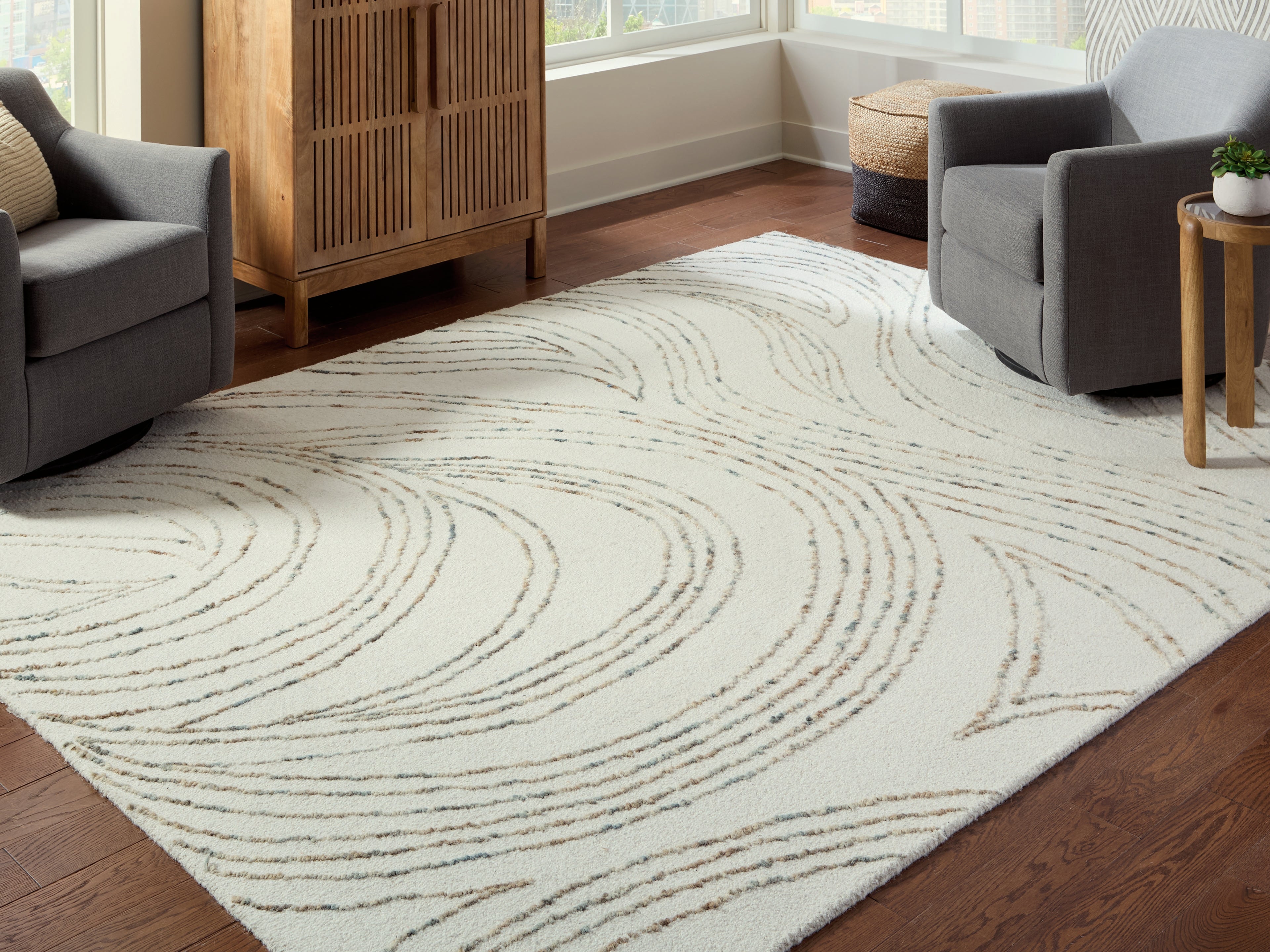 Family Deals Furniture - Ashley Furniture - Deenbury Rug - 7'8" x 10' Area Rug / Ivory/Green/Brown - R407861