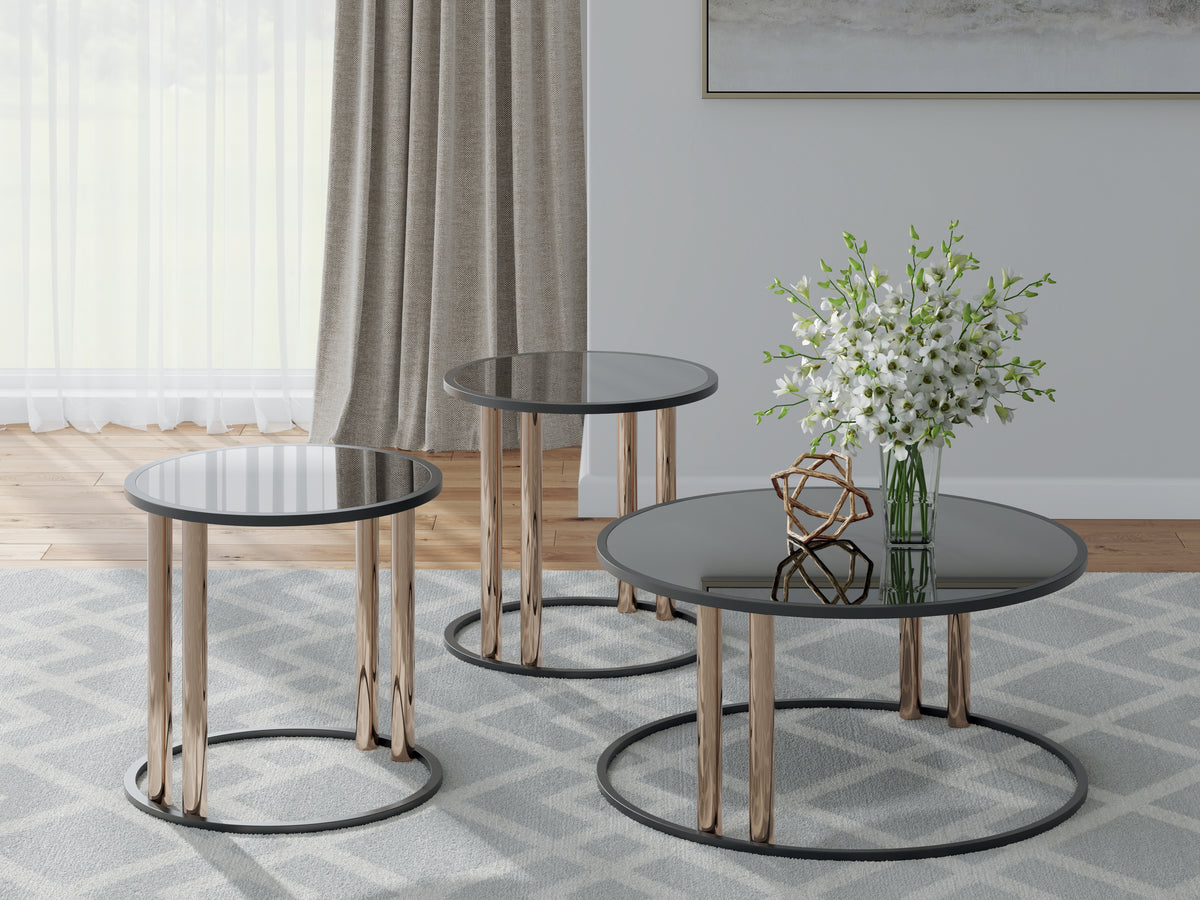Family Deals Furniture - Ashley Furniture - Hannerly Table (Set of 3) - Occasional Table Set (3/CN) / Black/Gold Finish - T219-13