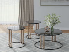 Family Deals Furniture - Ashley Furniture - Hannerly Table (Set of 3) - Occasional Table Set (3/CN) / Black/Gold Finish - T219-13