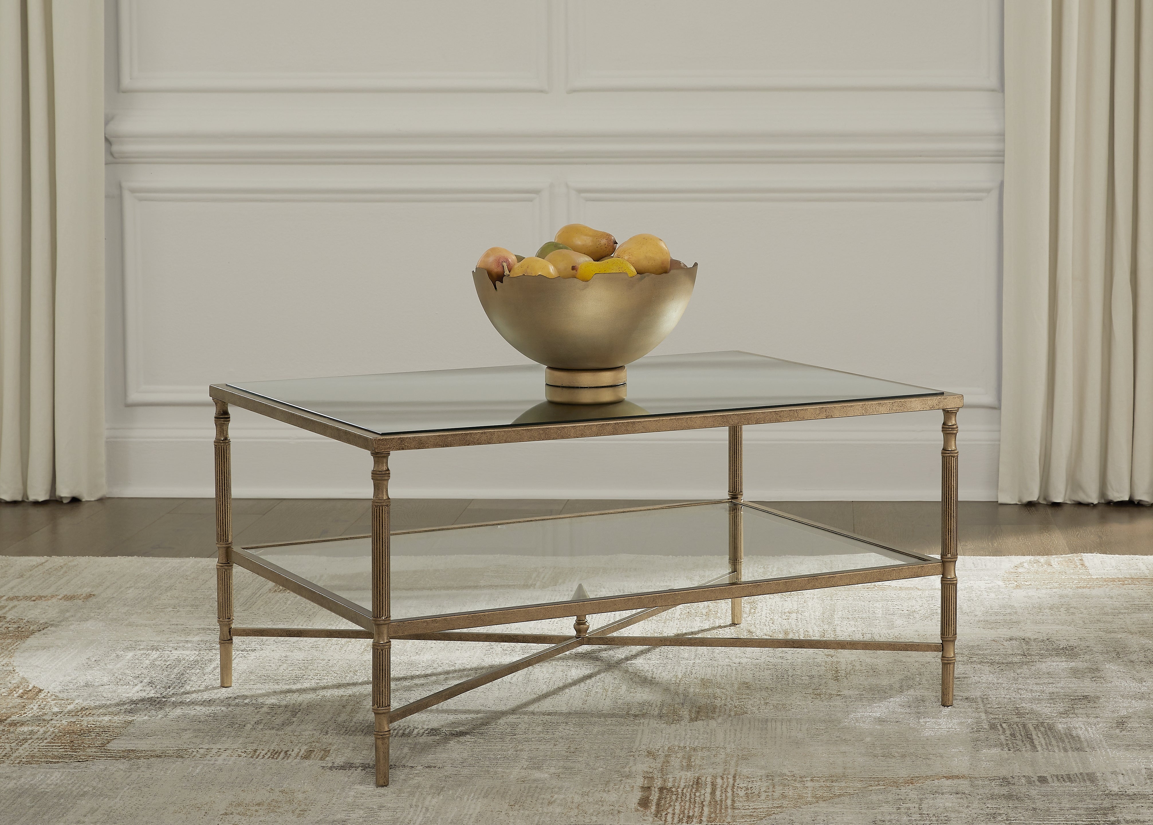 Family Deals Furniture - Ashley Furniture - Cloverty Coffee Table - Rectangular Cocktail Table / Aged Gold Finish - T440-1