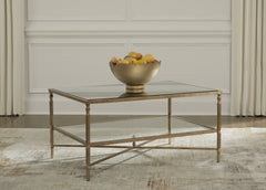 Family Deals Furniture - Ashley Furniture - Cloverty Coffee Table - Rectangular Cocktail Table / Aged Gold Finish - T440-1