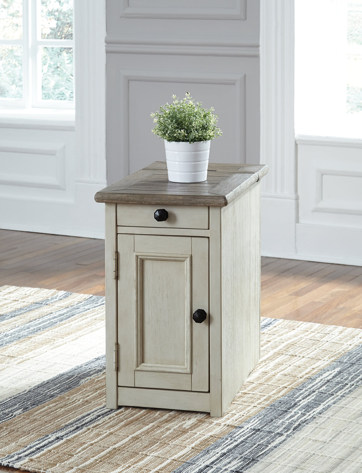 Family Deals Furniture - Ashley Furniture - Bolanburg Chairside End Table with USB Ports & Outlets - Chair Side End Table / Two-tone - T637-7