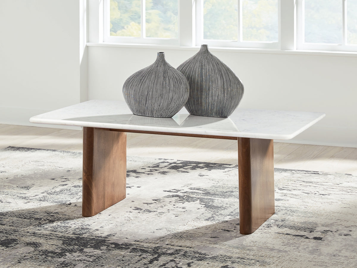 Family Deals Furniture - Ashley Furniture - Isanti Coffee Table - Rectangular Cocktail Table / Light Brown/White - T662-1