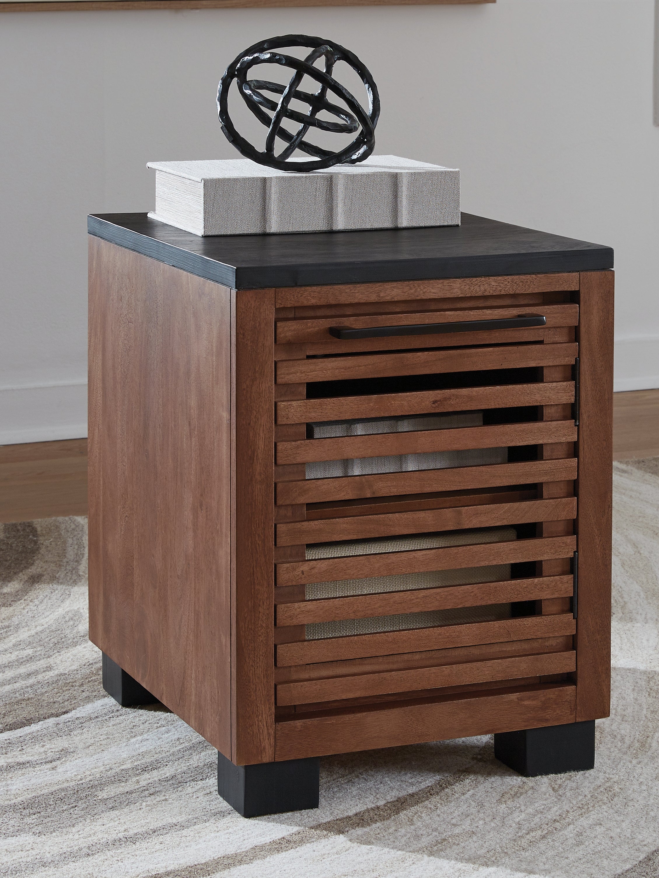 Family Deals Furniture - Ashley Furniture - Kallari Chairside End Table - Chair Side End Table / Warm Brown/Black - T737-7