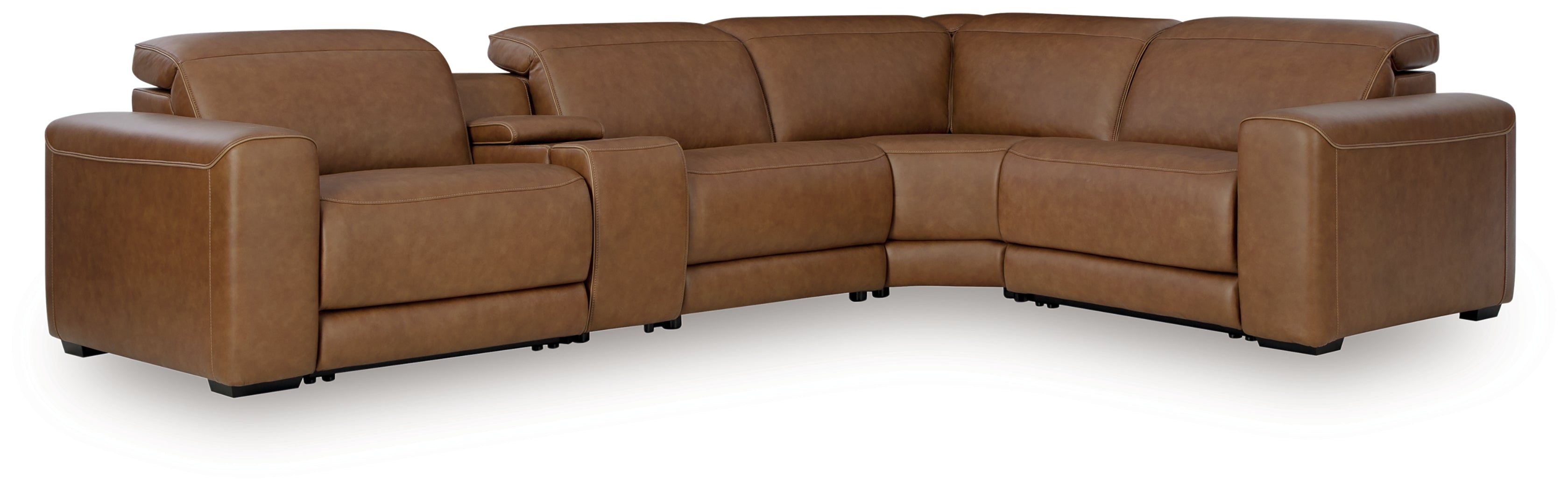 Family Deals Furniture - Ashley Furniture - Magic Man Sectional - 5-Piece Power Reclining Sectional with Console / Caramel - PCU10700S12