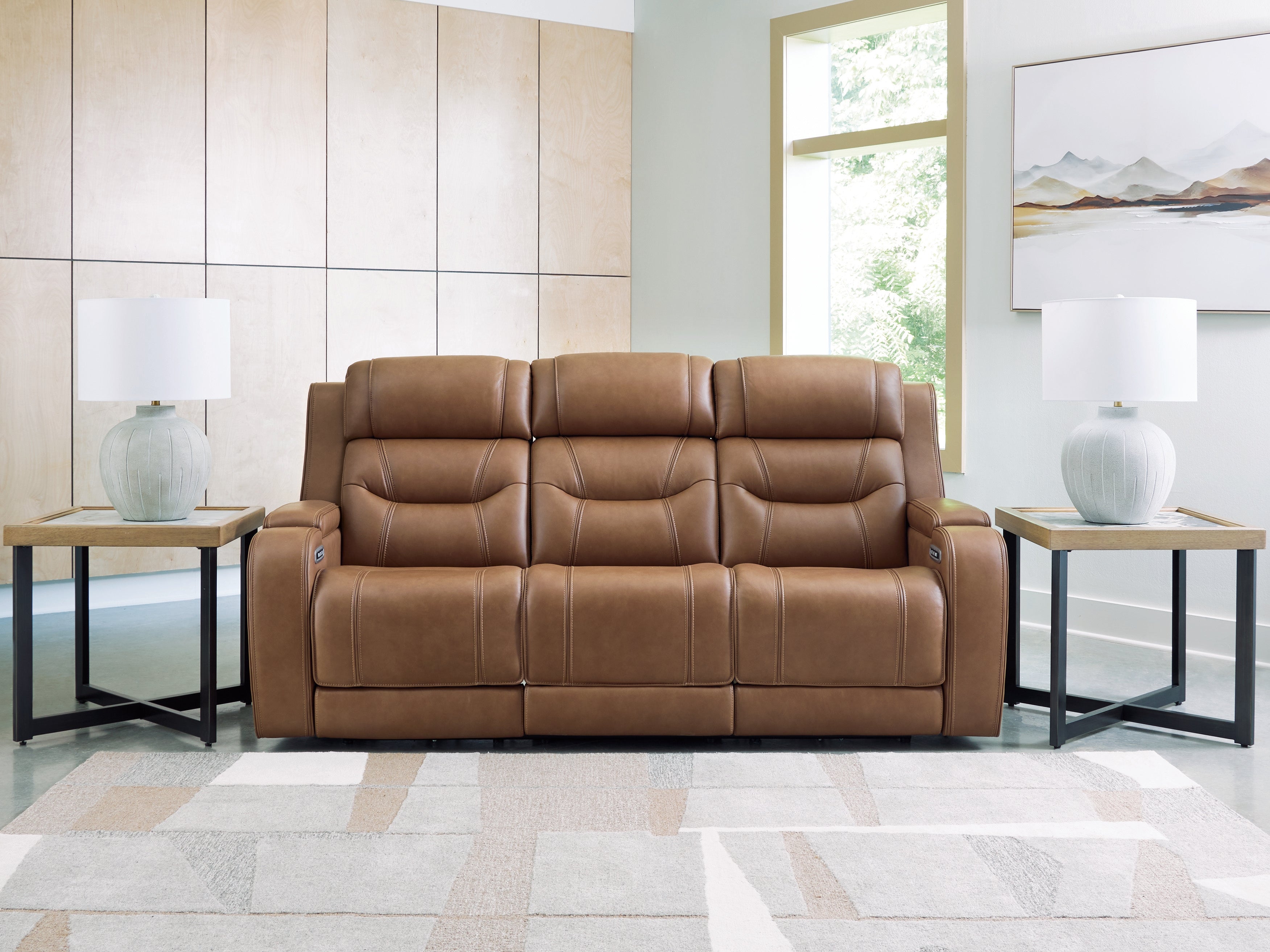 Family Deals Furniture - Ashley Furniture - Knightington Living Room - PWR REC Sofa w/Audio Seating / Caramel - PCU1160015A