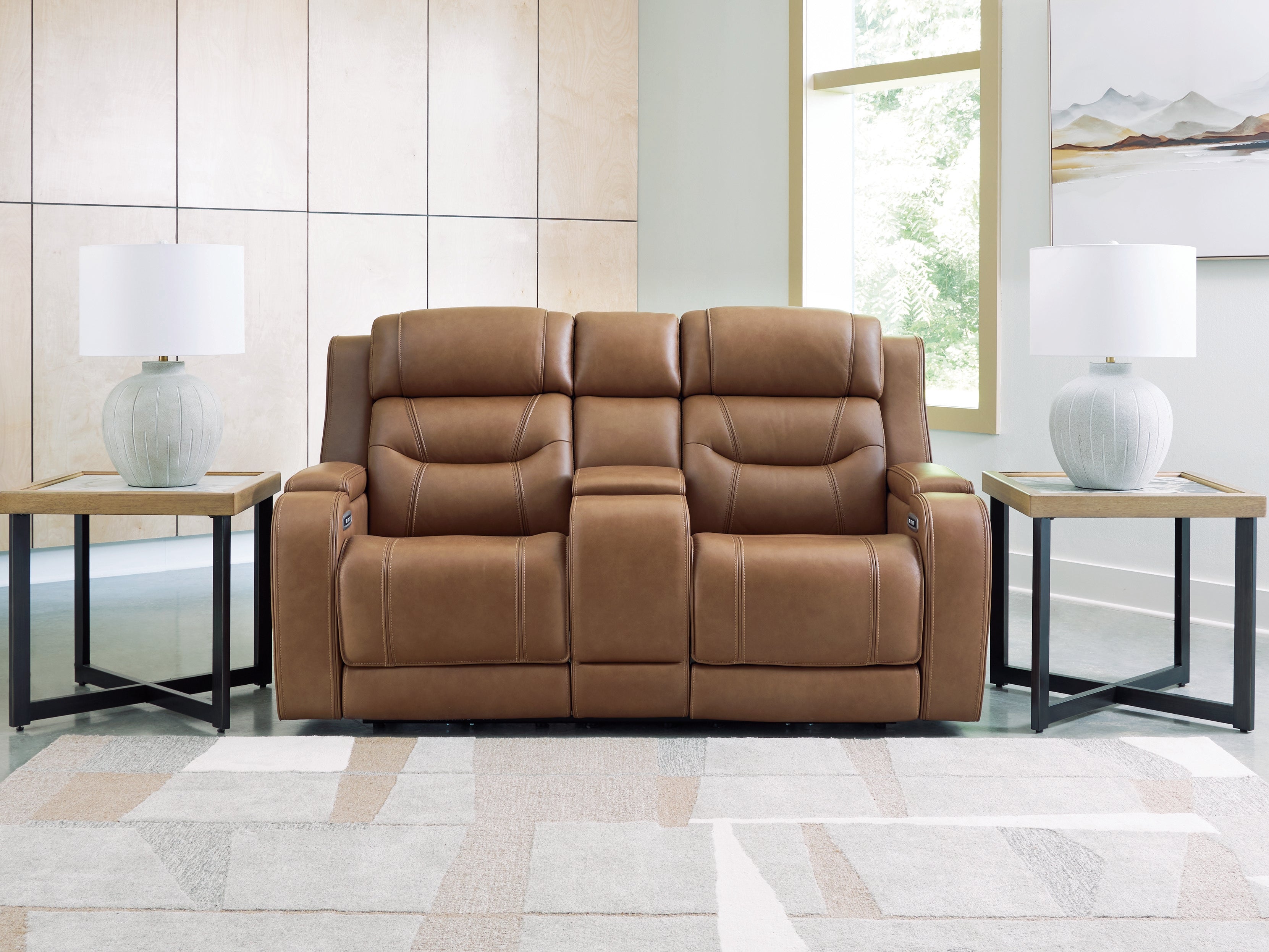 Family Deals Furniture - Ashley Furniture - Knightington Living Room - PWR REC Love w/Audio Seating / Caramel - PCU1160018A