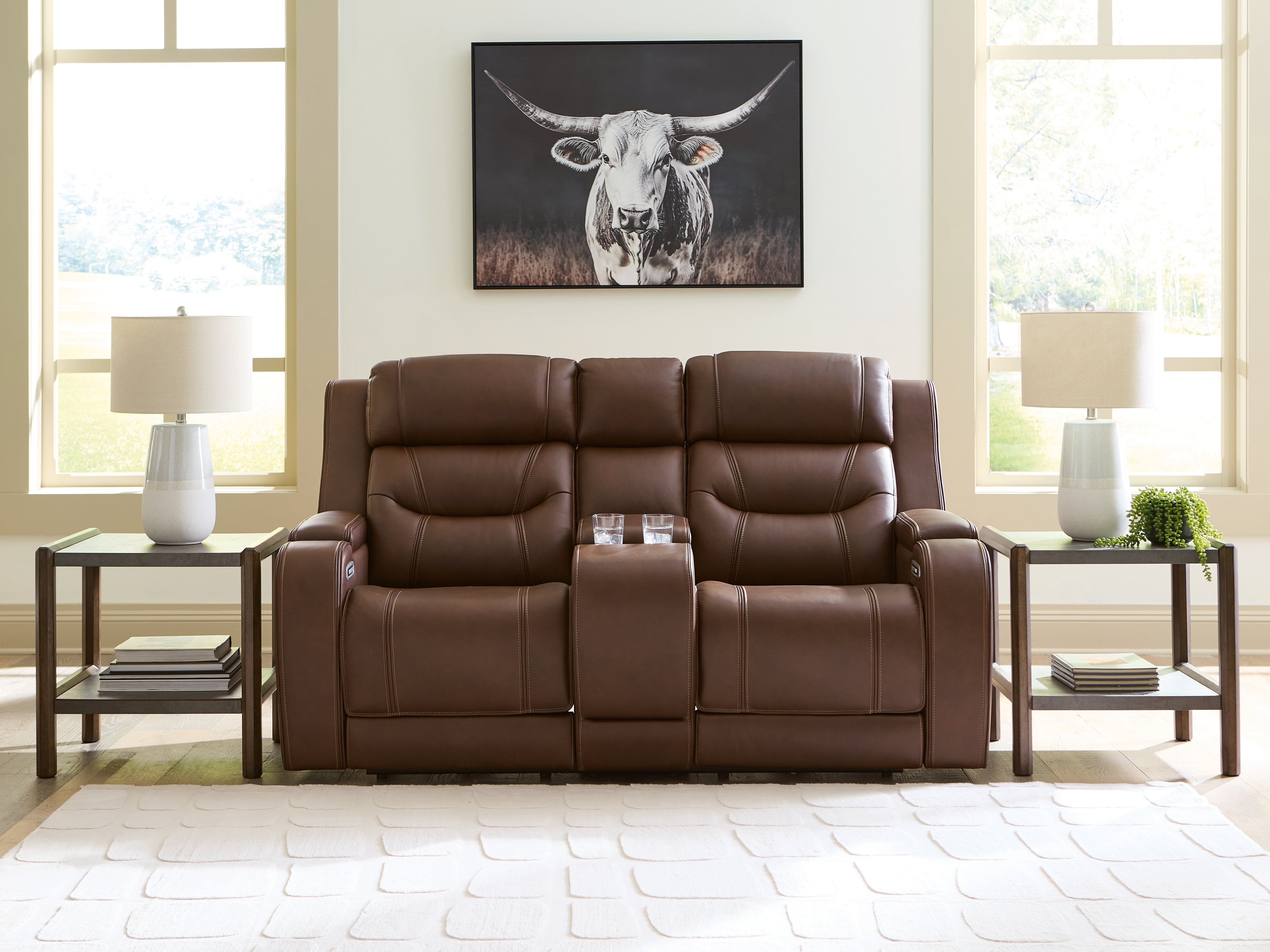Family Deals Furniture - Ashley Furniture - Knightington Living Room - PWR REC Love w/Audio Seating / Brown - PCU1160218A