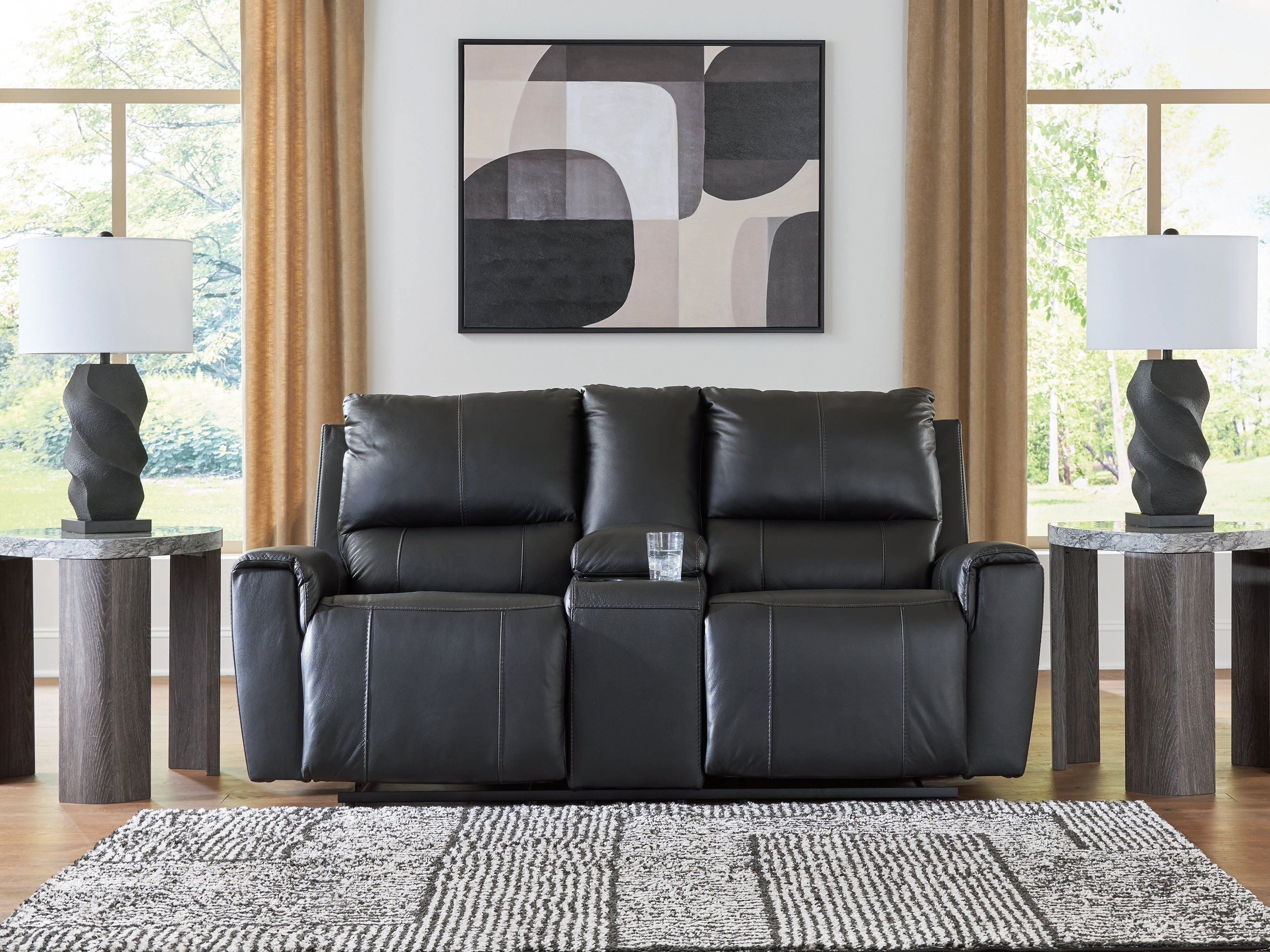 Family Deals Furniture - Ashley Furniture - Glossmore Living Room - DBL Rec Loveseat w/Console / Black - PCU1170094