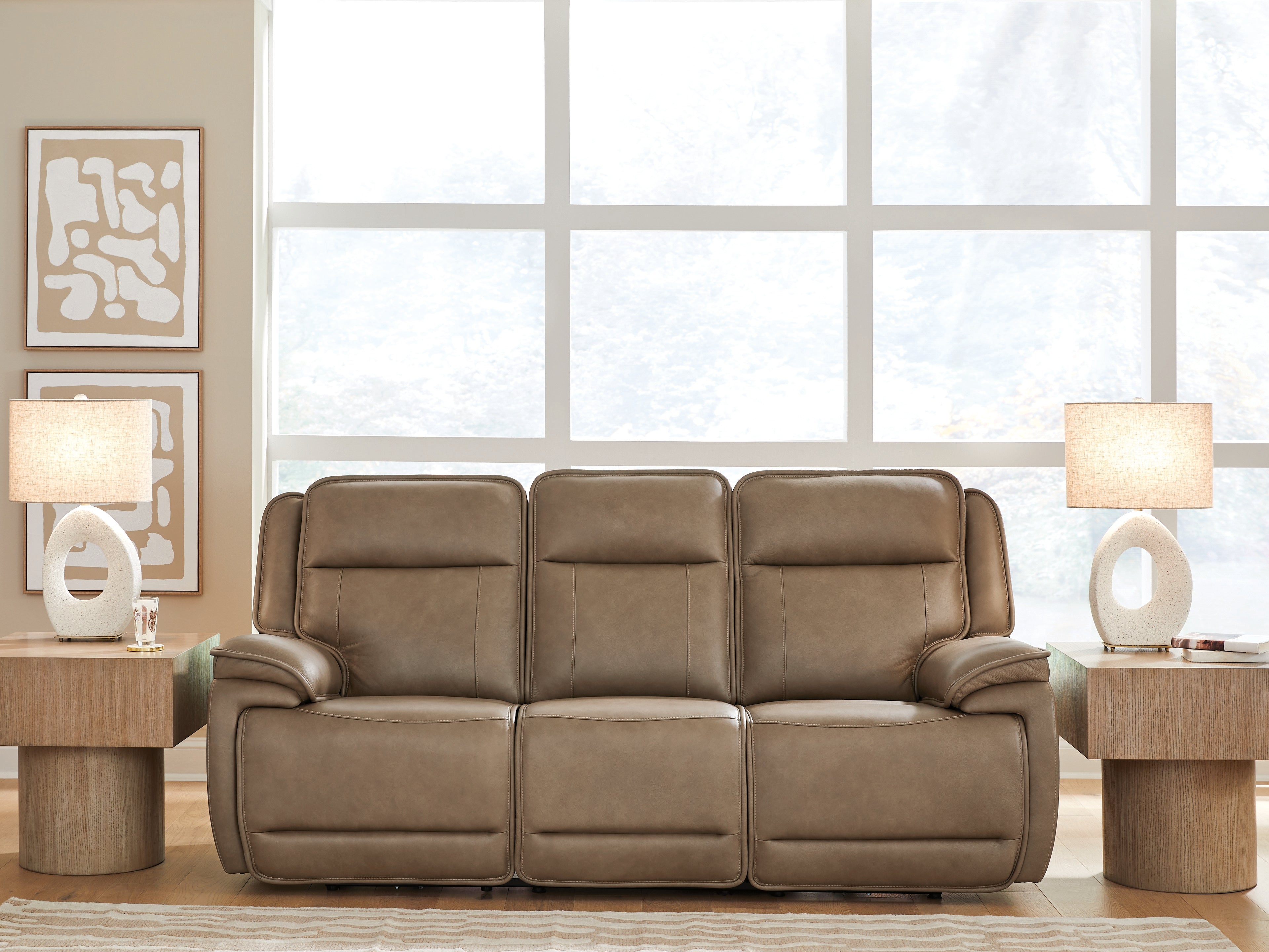 Family Deals Furniture - Ashley Furniture - Glencroft Living Room - PWR REC Sofa with ADJ Headrest / Sahara - PCU1240015
