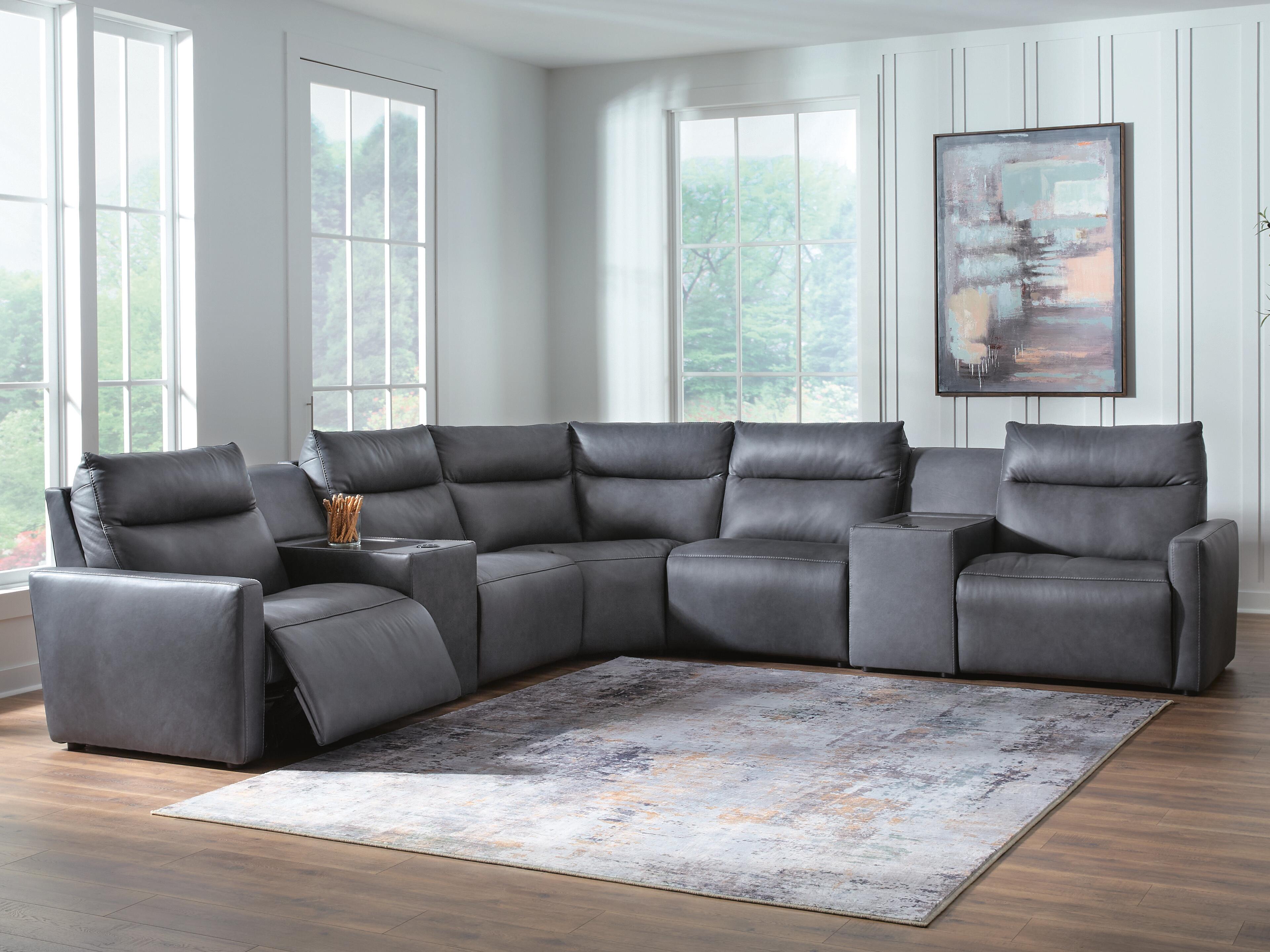 Family Deals Furniture - Ashley Furniture - ModZ Sectional - 7-Piece Power Reclining Sectional with Audio Consoles / Blue - U14001S8