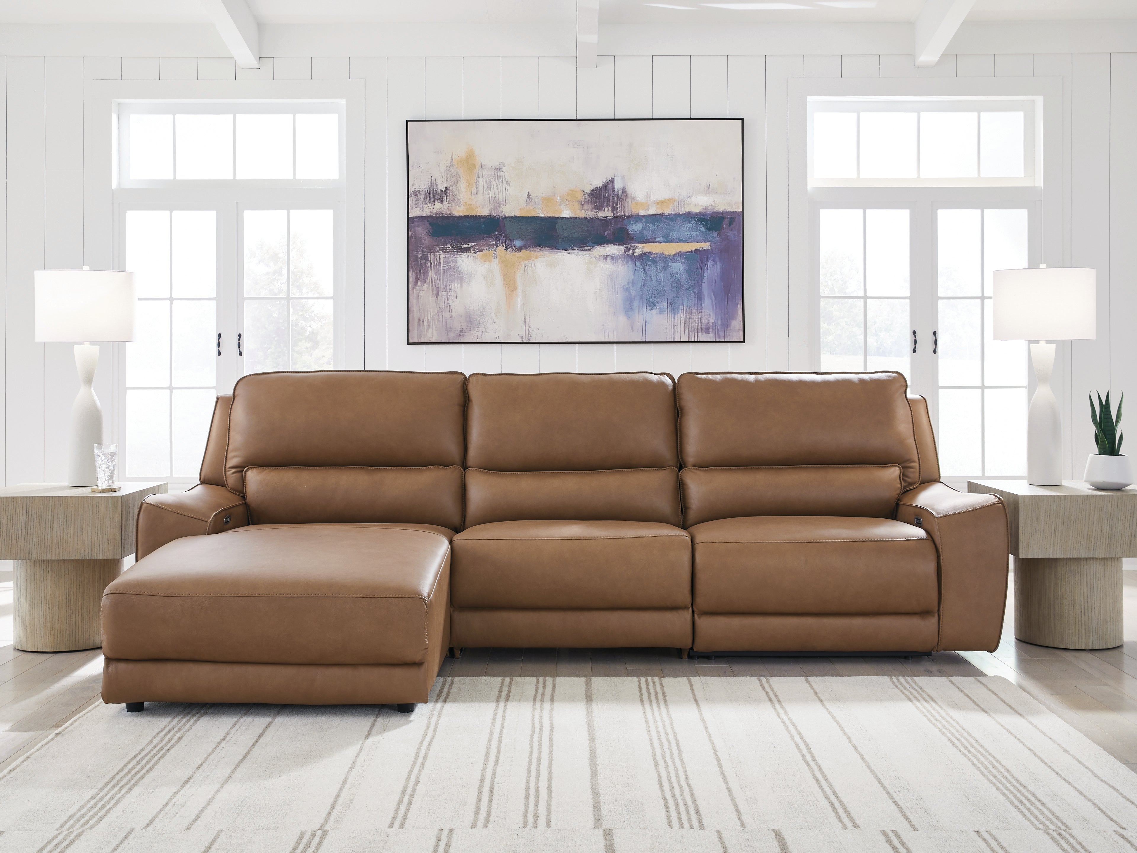 Family Deals Furniture - Ashley Furniture - DeepWakes Sectional - 3-Piece Reclining Sofa Chaise / Caramel - PCU62606S23